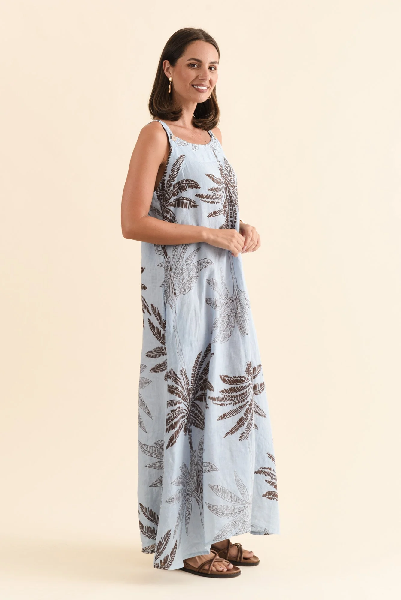 Nadia Blue Palm Linen Maxi Dress - Image 3