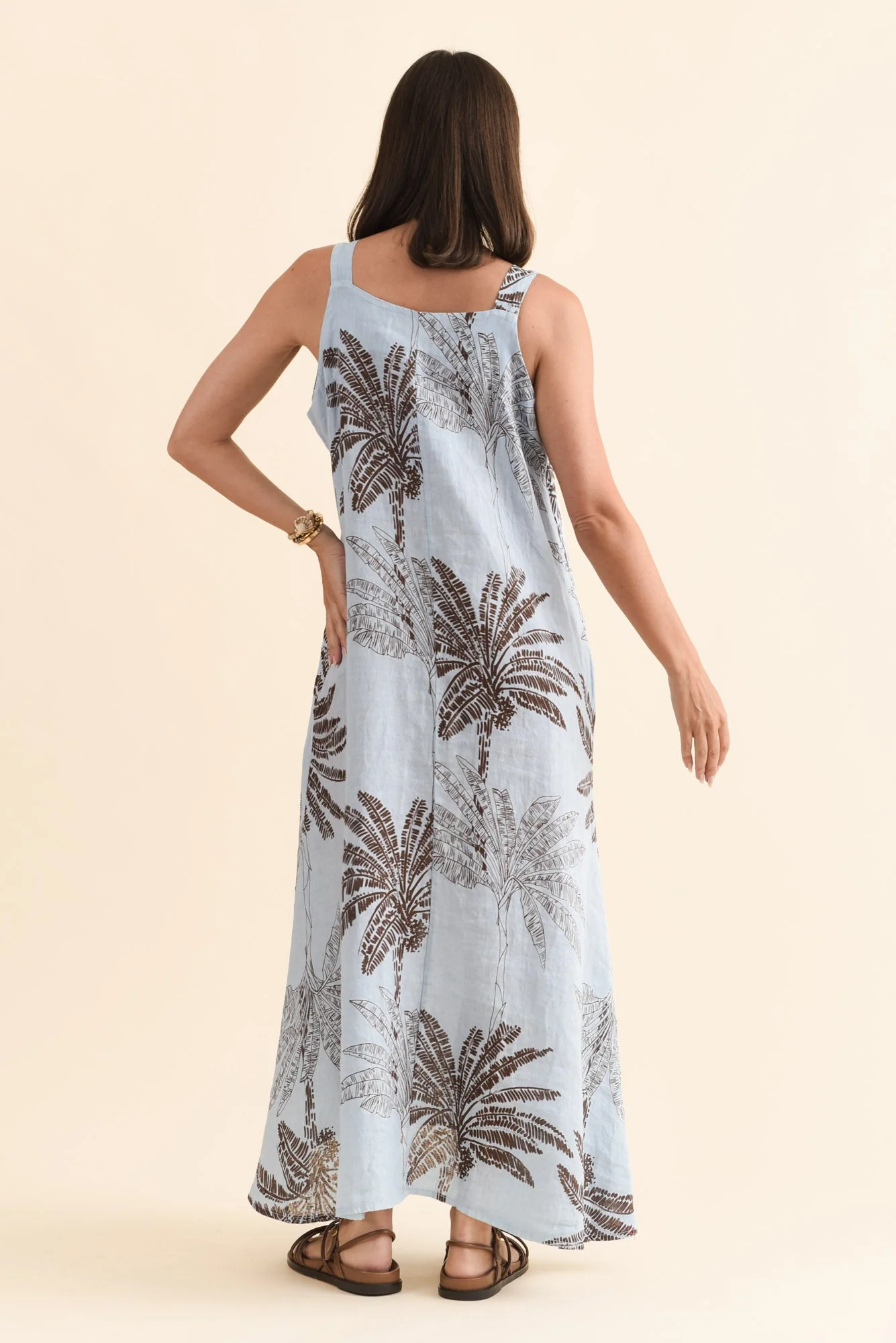 Nadia Blue Palm Linen Maxi Dress - Image 4