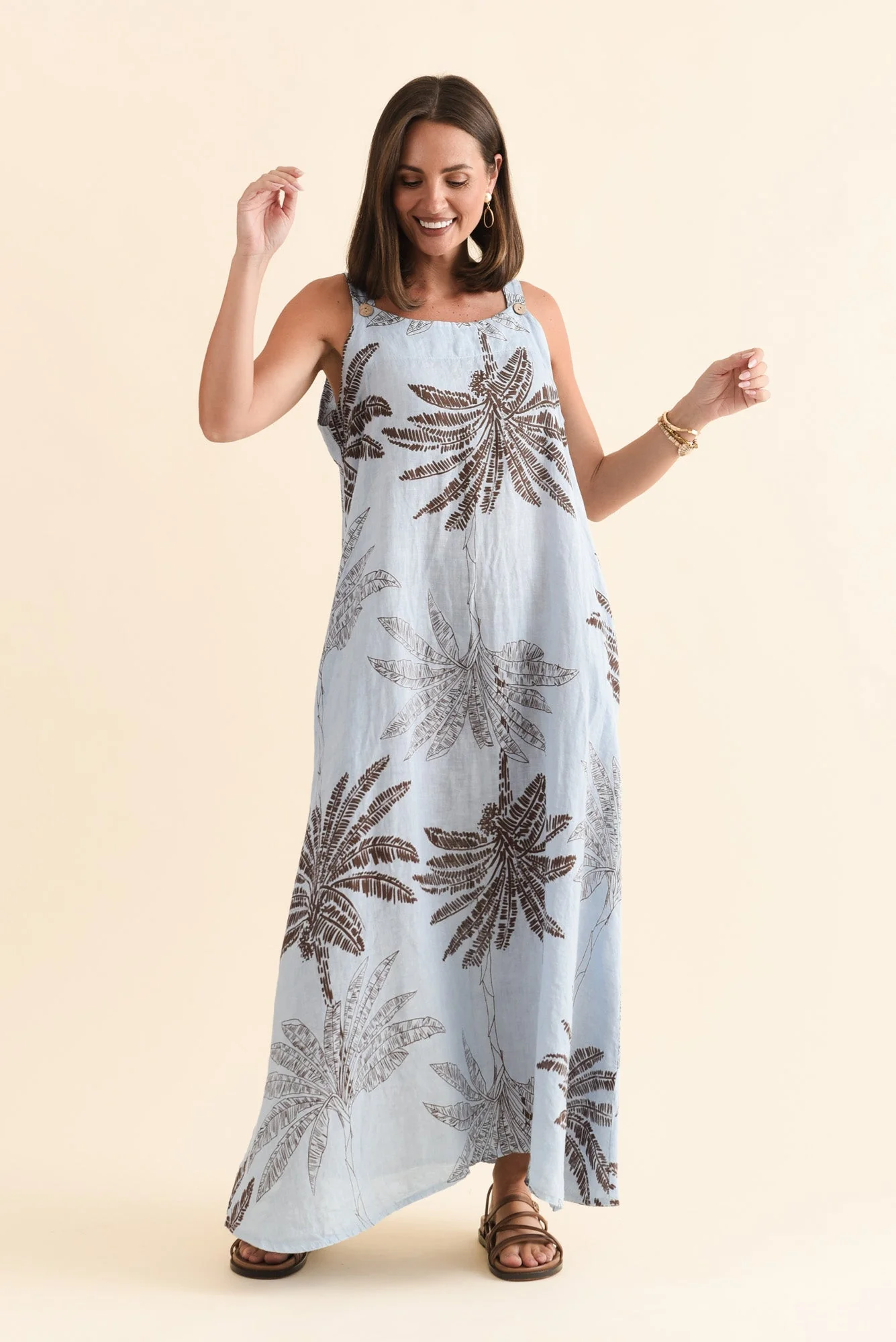 Nadia Blue Palm Linen Maxi Dress - Image 6