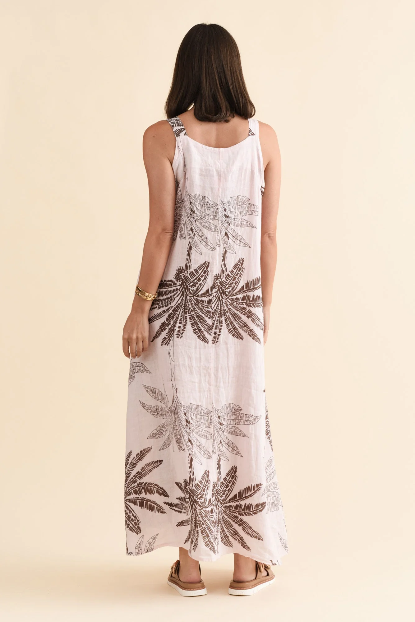 Nadia Pink Palm Linen Maxi Dress - Image 4