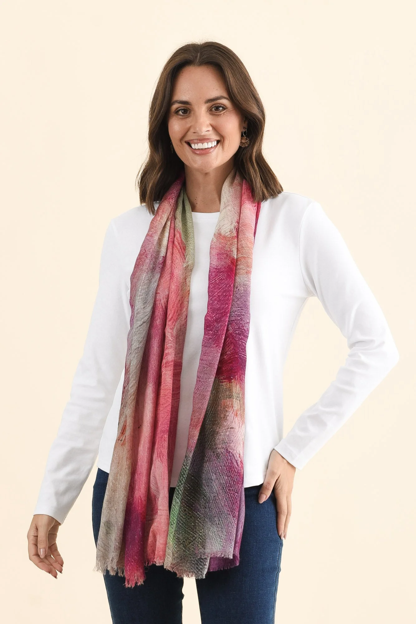 Nadia Pink Watercolour Merino Wool Scarf - Image 2