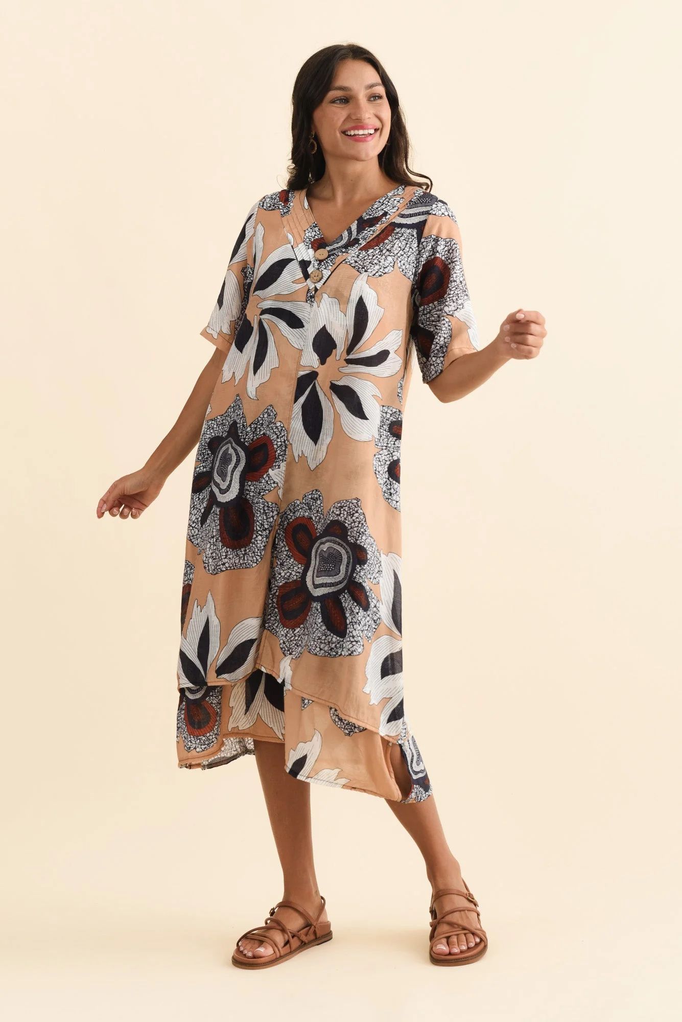Nala Beige Flower Layers Dress - Image 2