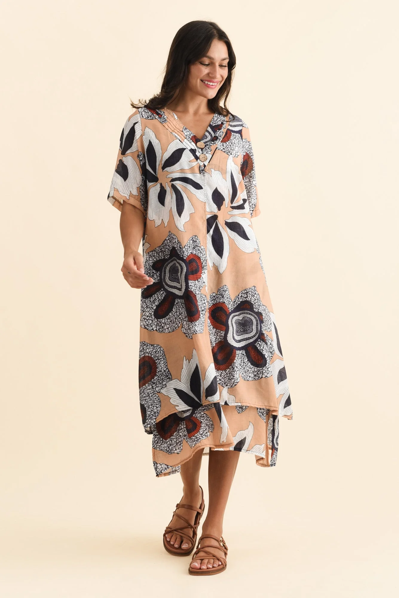 Nala Beige Flower Layers Dress - Image 6