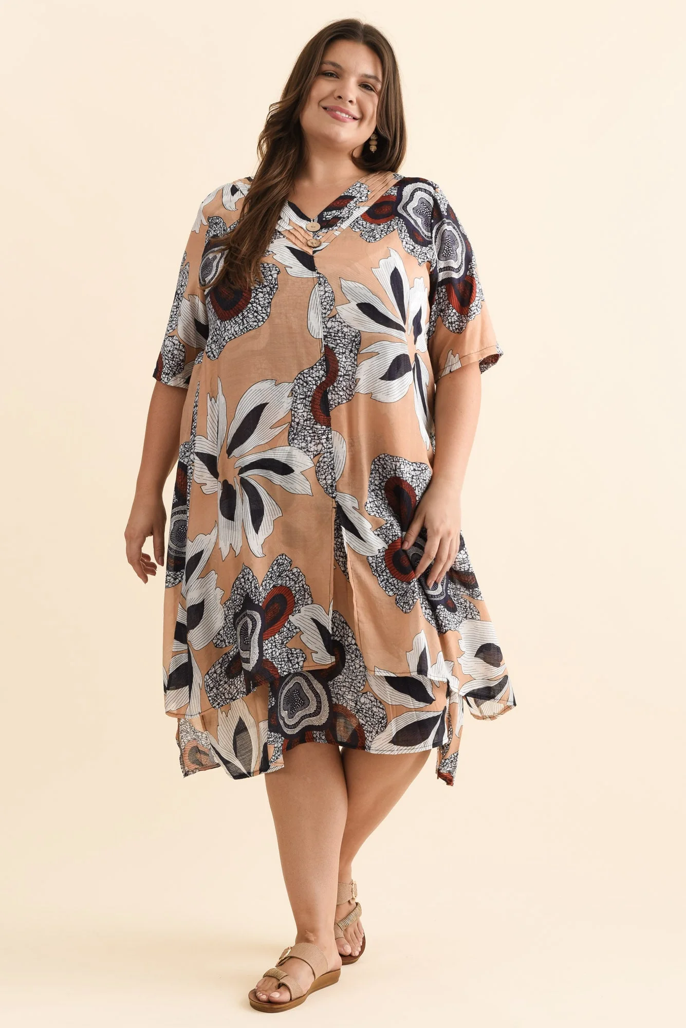 Nala Beige Flower Layers Dress - Image 9