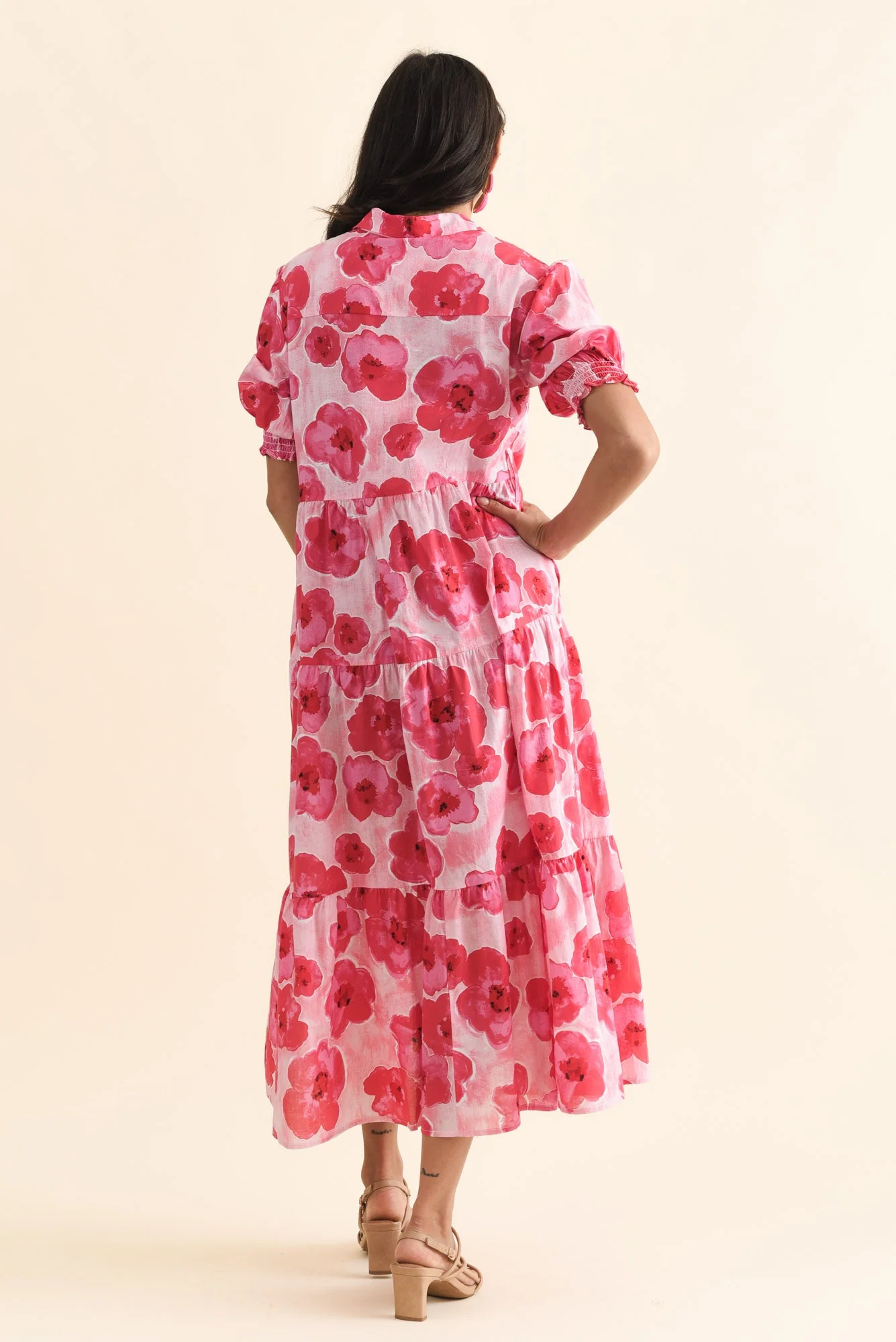 Nancy Pink Floral Cotton Tie Dress - Image 4