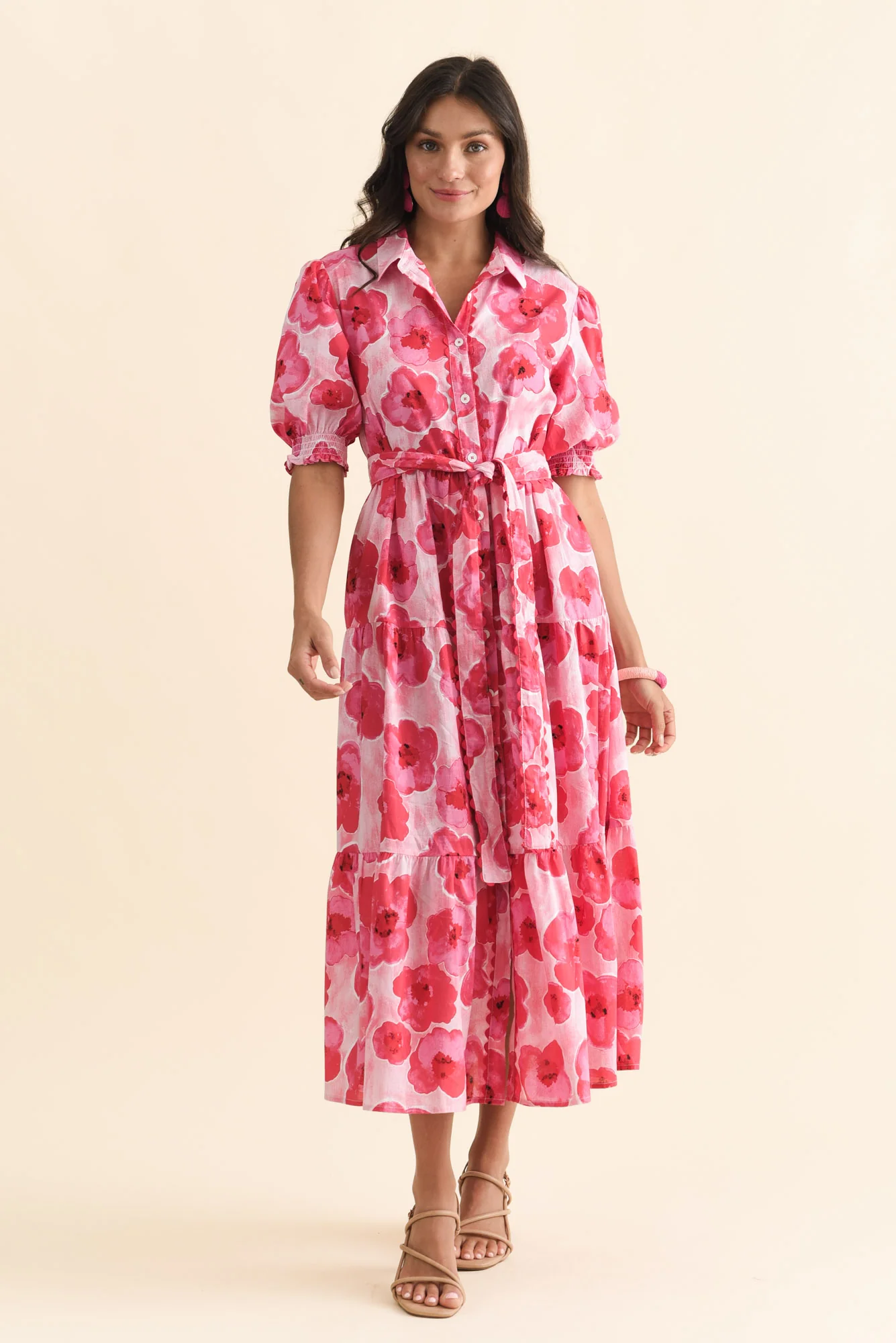 Nancy Pink Floral Cotton Tie Dress - Image 6