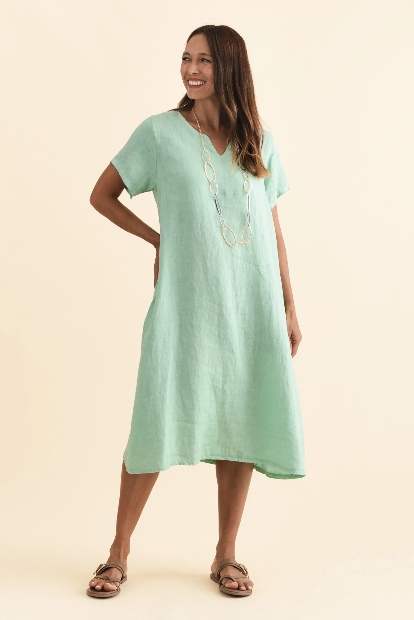 Nara Aqua Linen Pocket Dress - Image 2