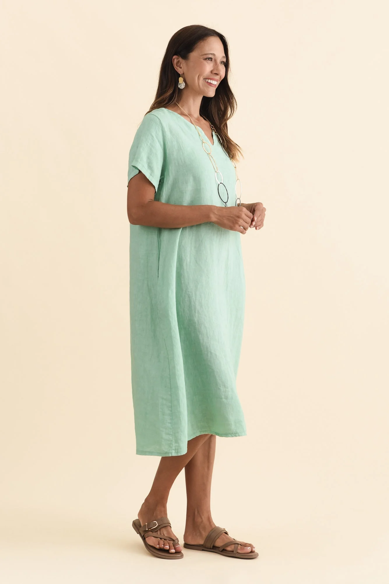 Nara Aqua Linen Pocket Dress - Image 3