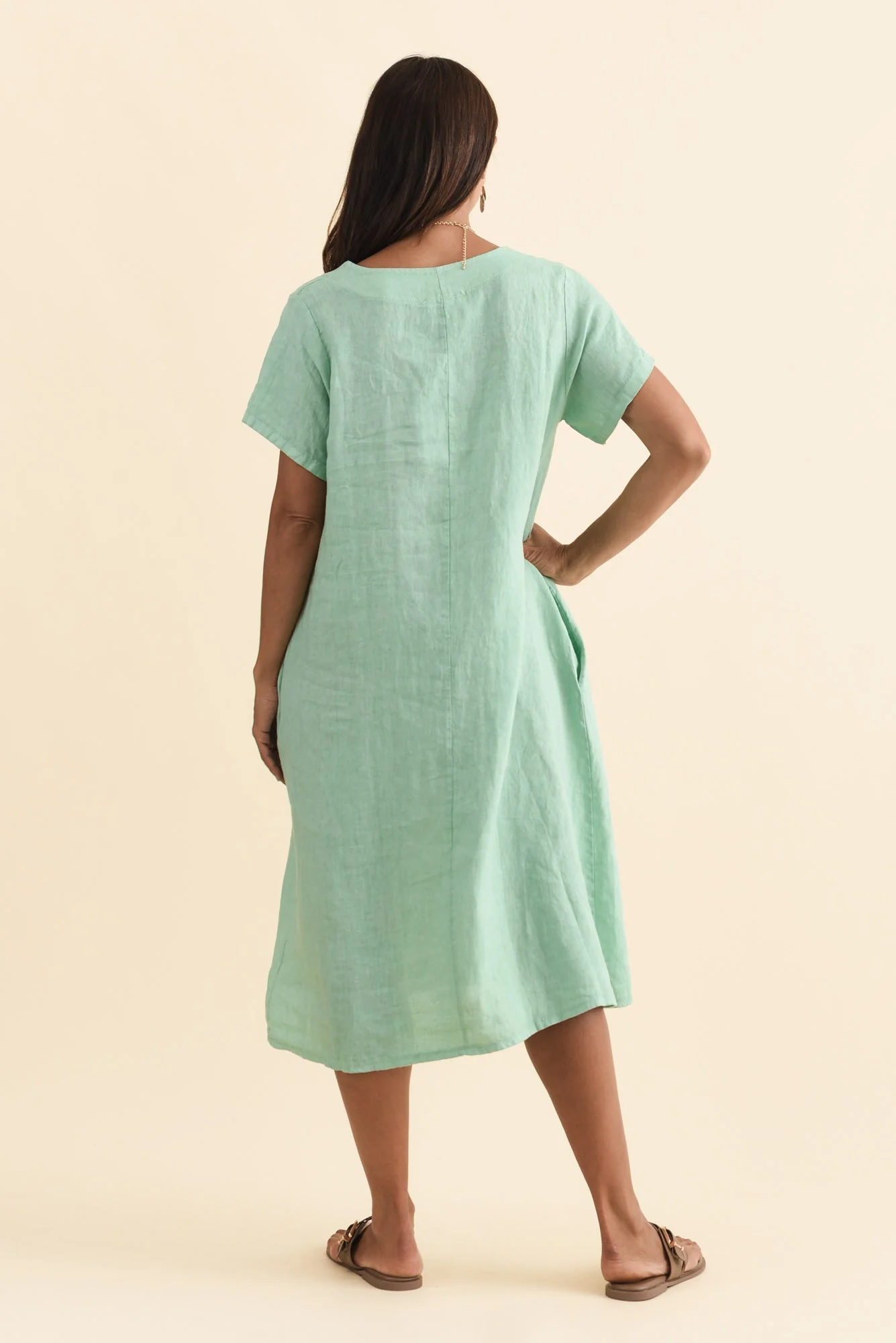 Nara Aqua Linen Pocket Dress - Image 4