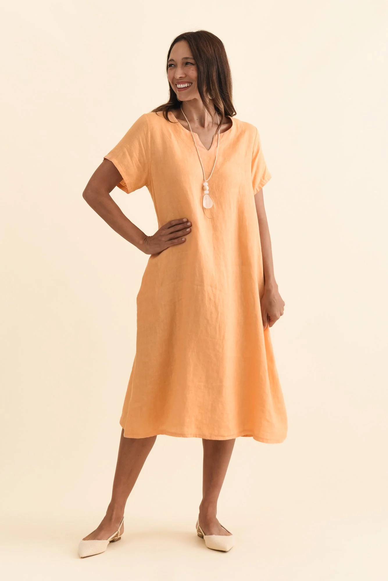 Nara Peach Linen Pocket Dress - Image 2