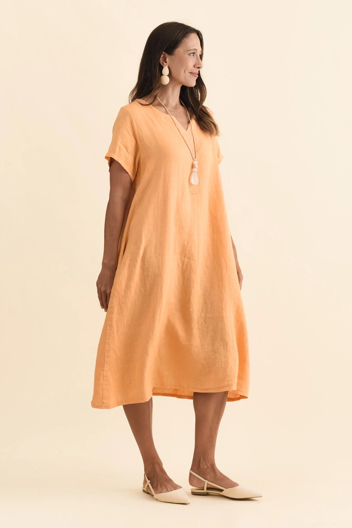 Nara Peach Linen Pocket Dress - Image 3