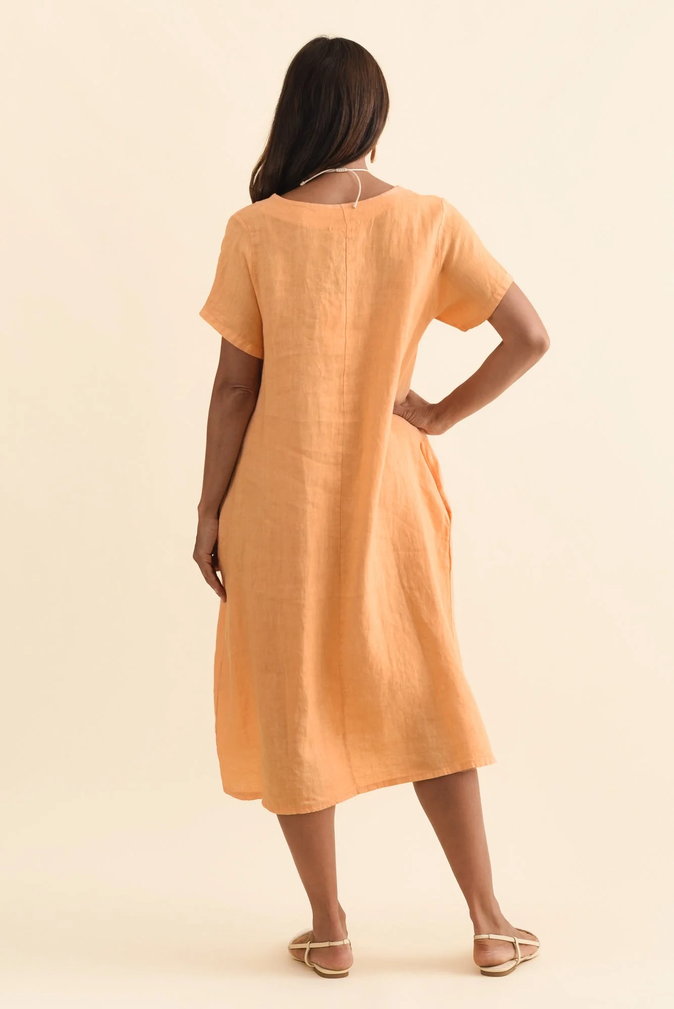 Nara Peach Linen Pocket Dress - Image 4