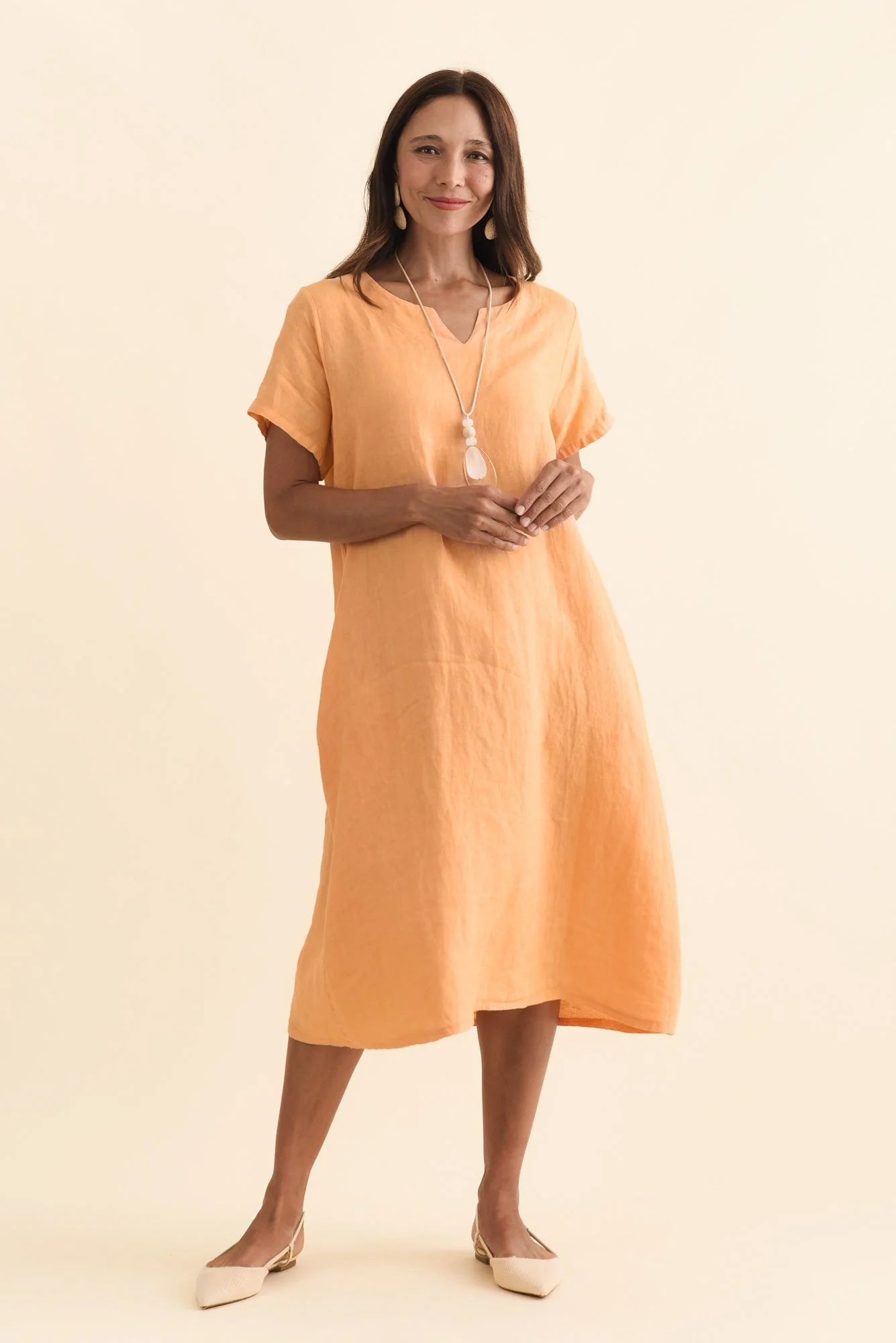 Nara Peach Linen Pocket Dress - Image 6