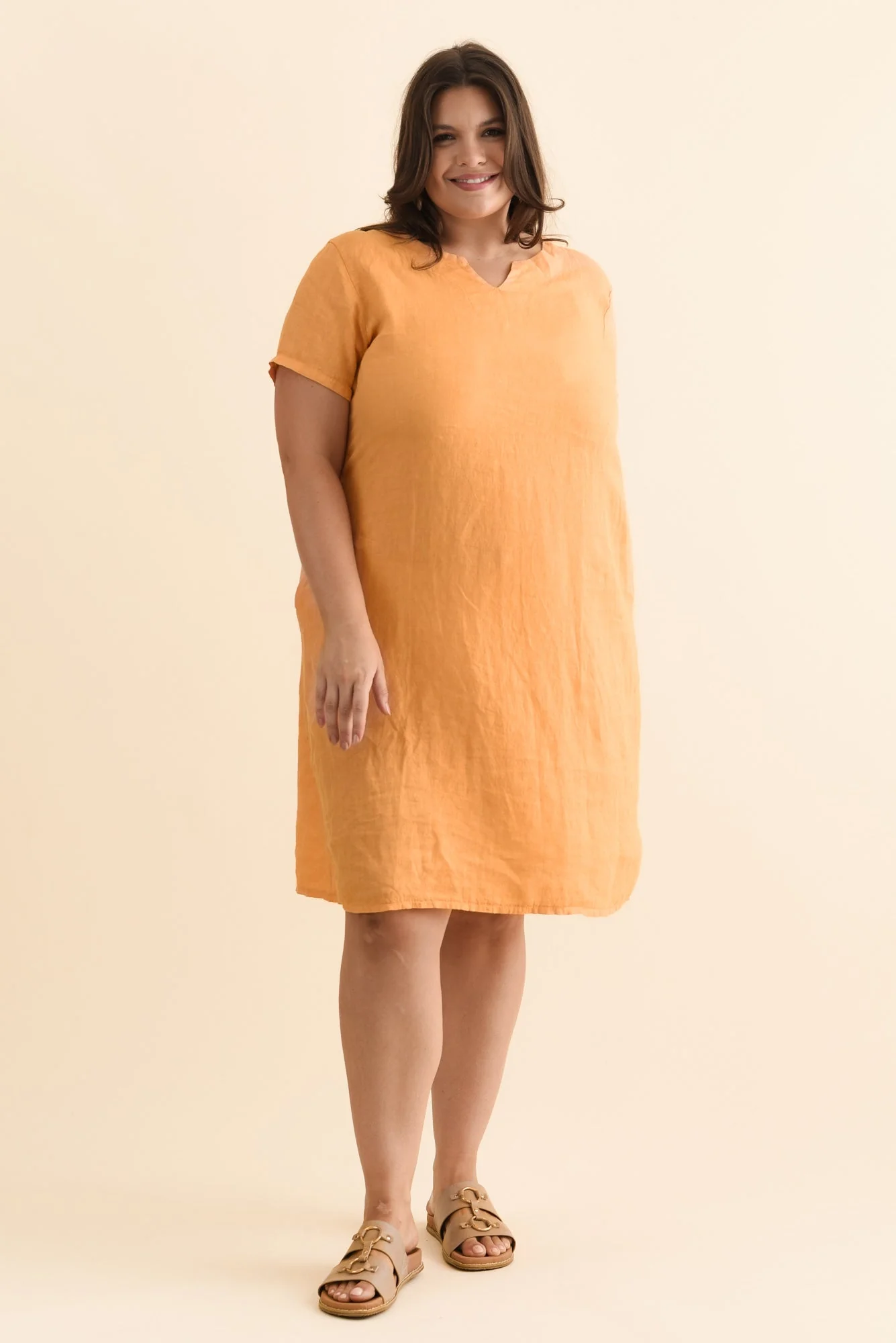 Nara Peach Linen Pocket Dress - Image 7