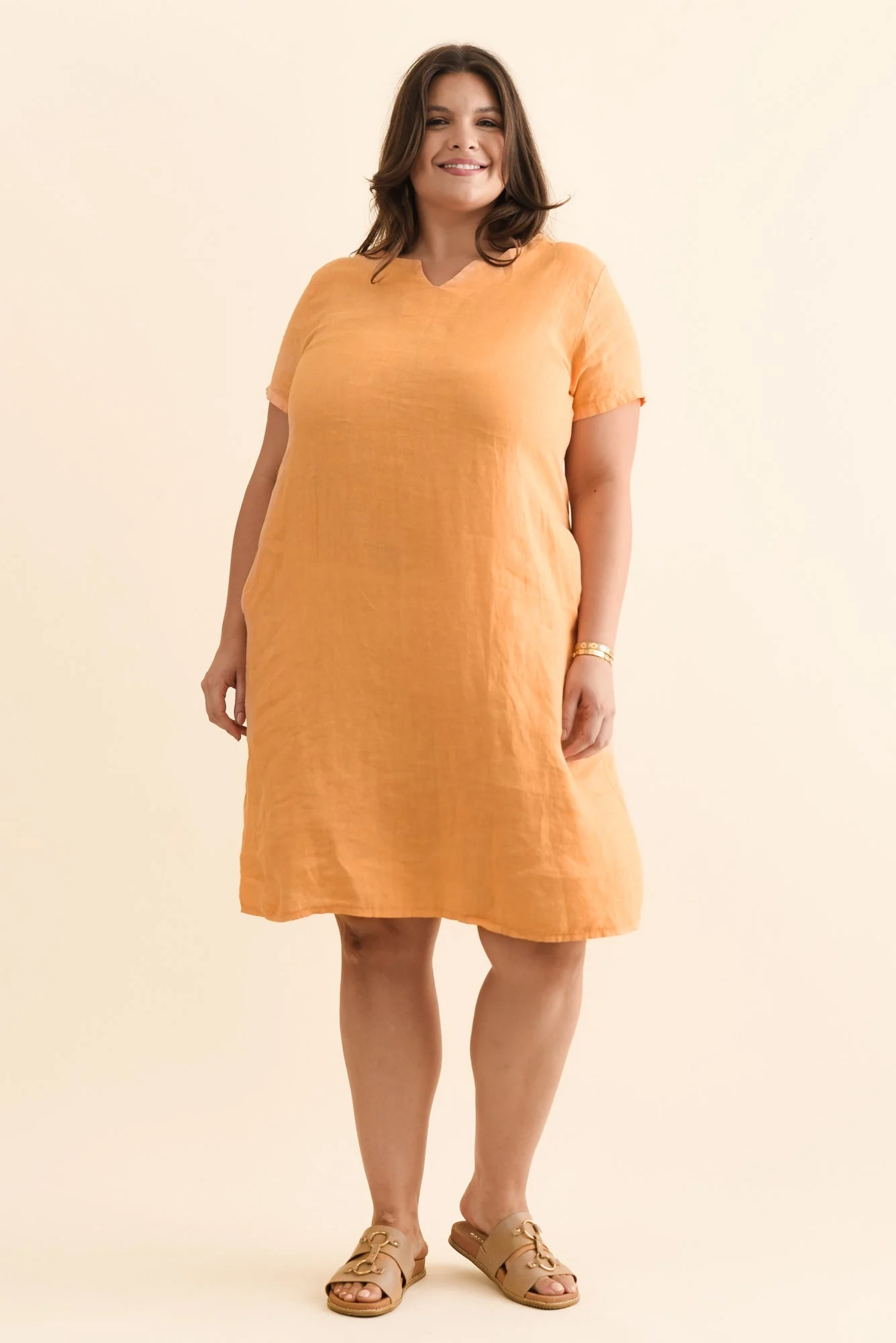 Nara Peach Linen Pocket Dress - Image 8