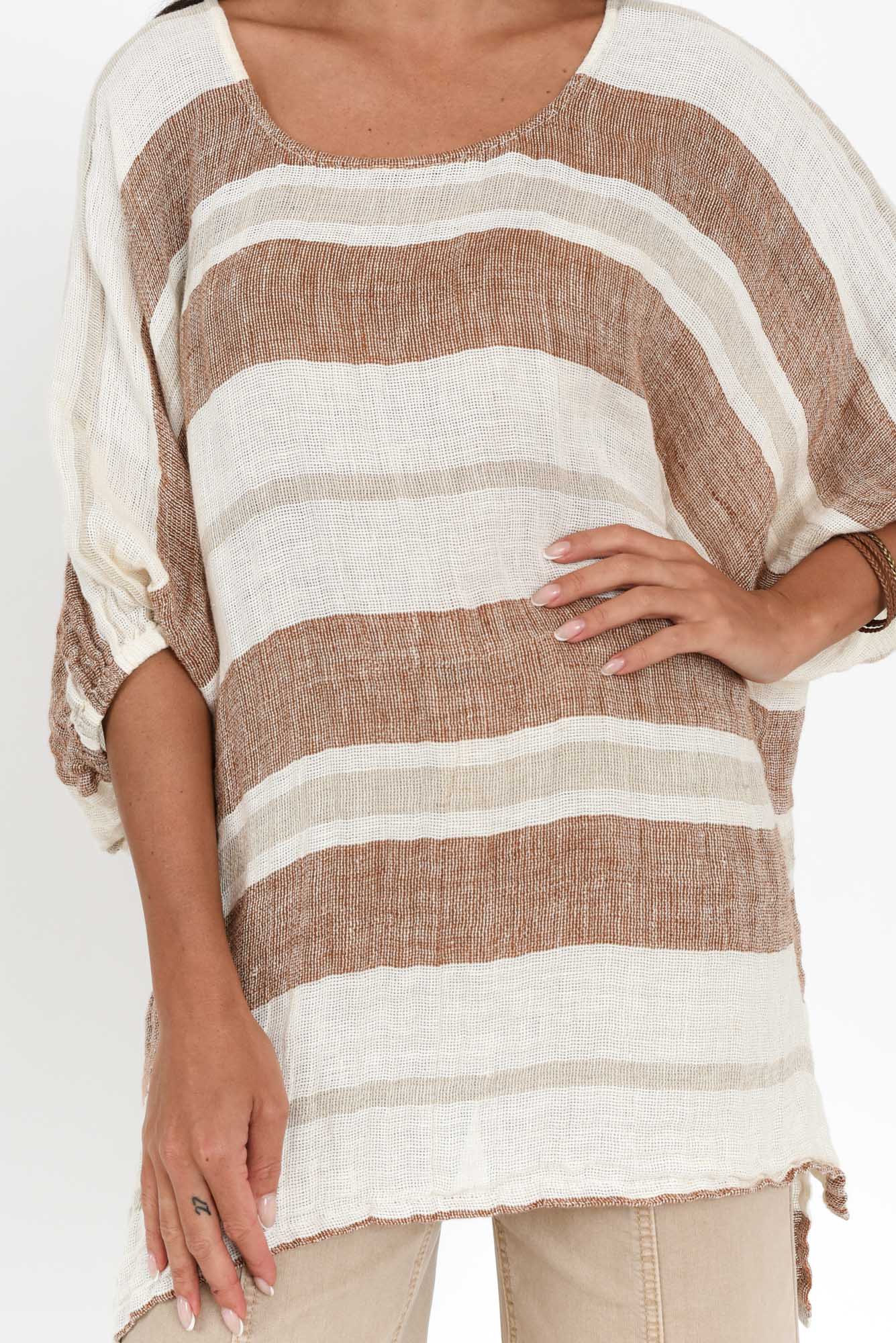 Nassau Terracotta Stripe Linen Top - Image 5