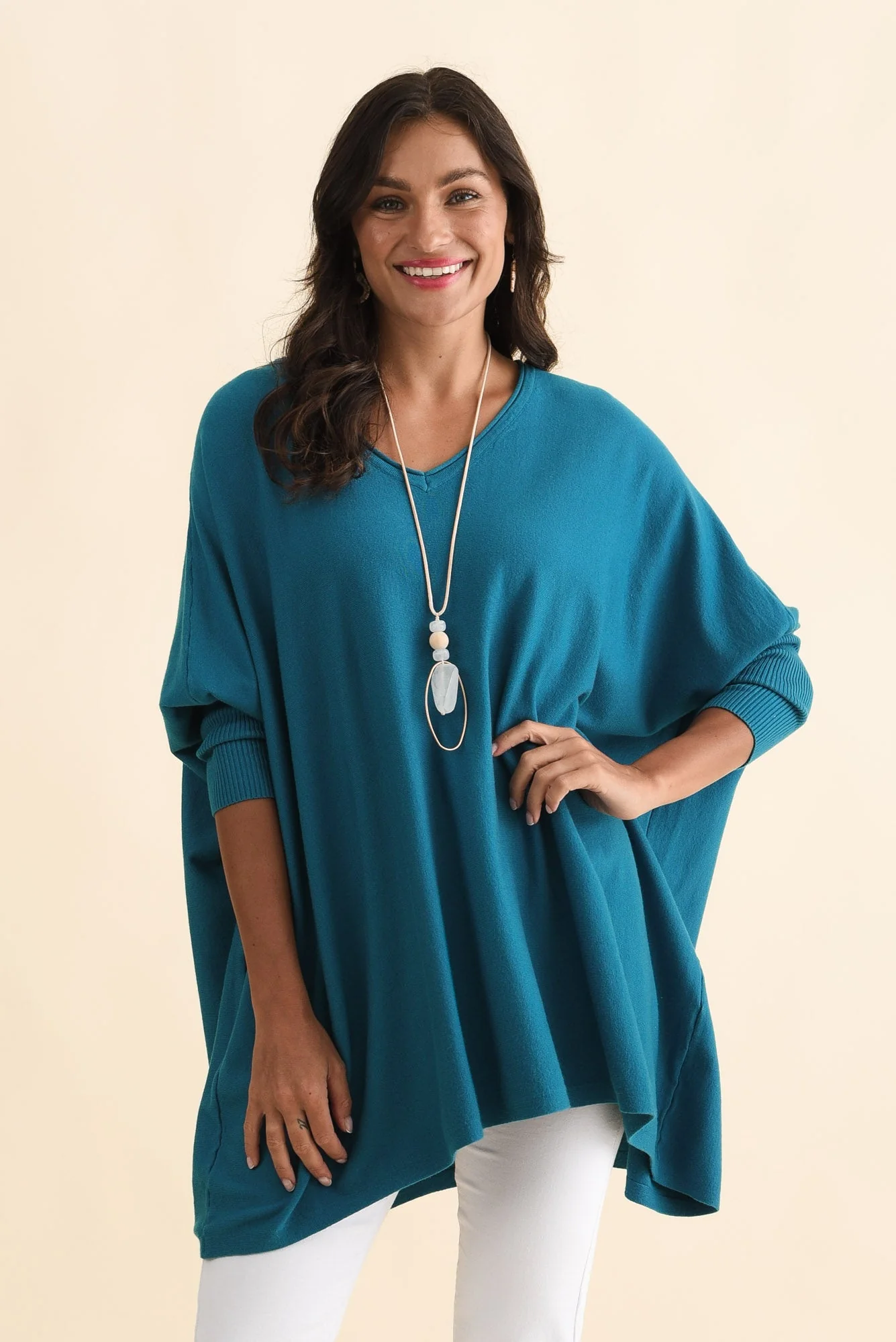 Nastia Teal Wool Blend Sweater - Image 2