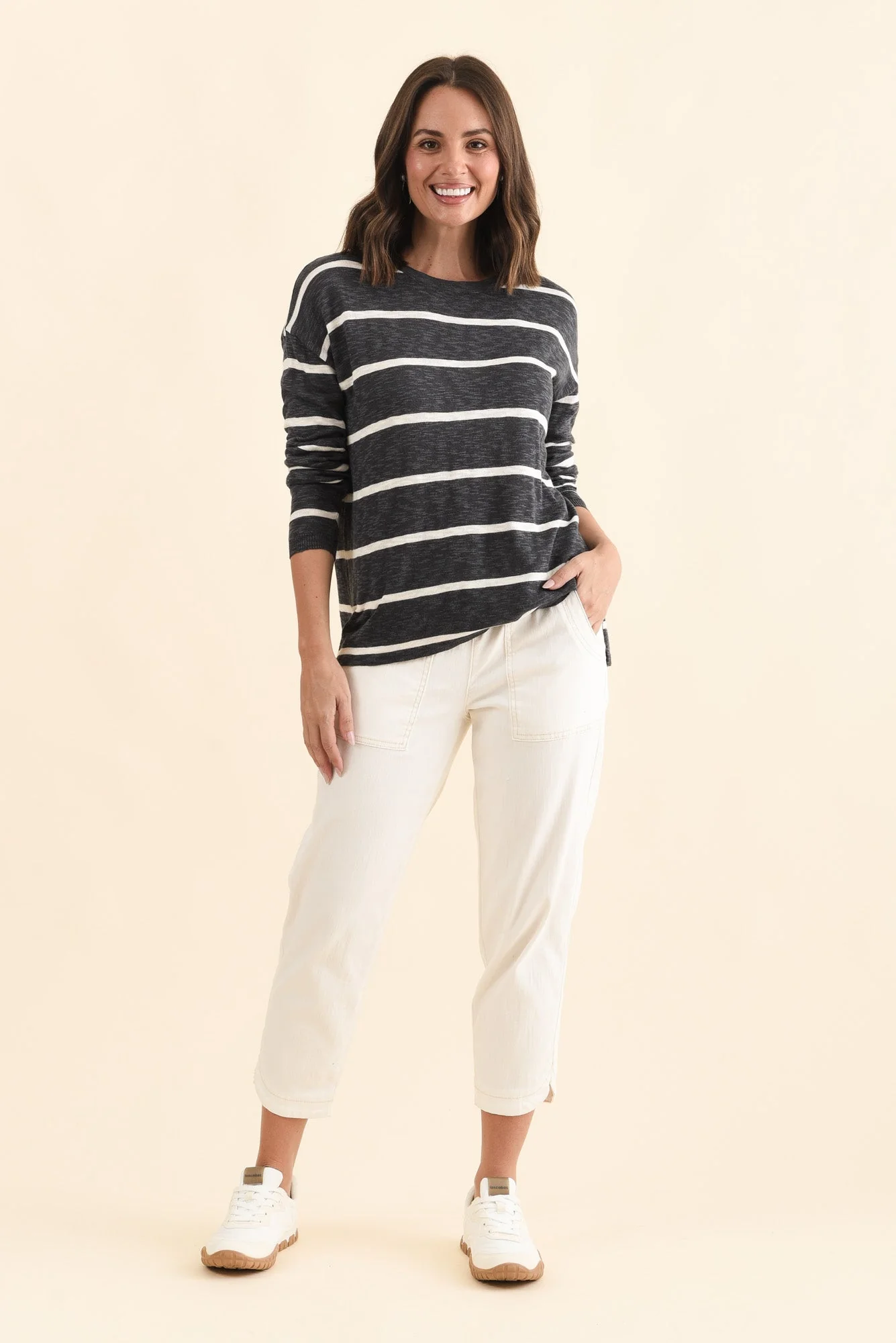 Natasha Charcoal Stripe Knit Top - Image 2