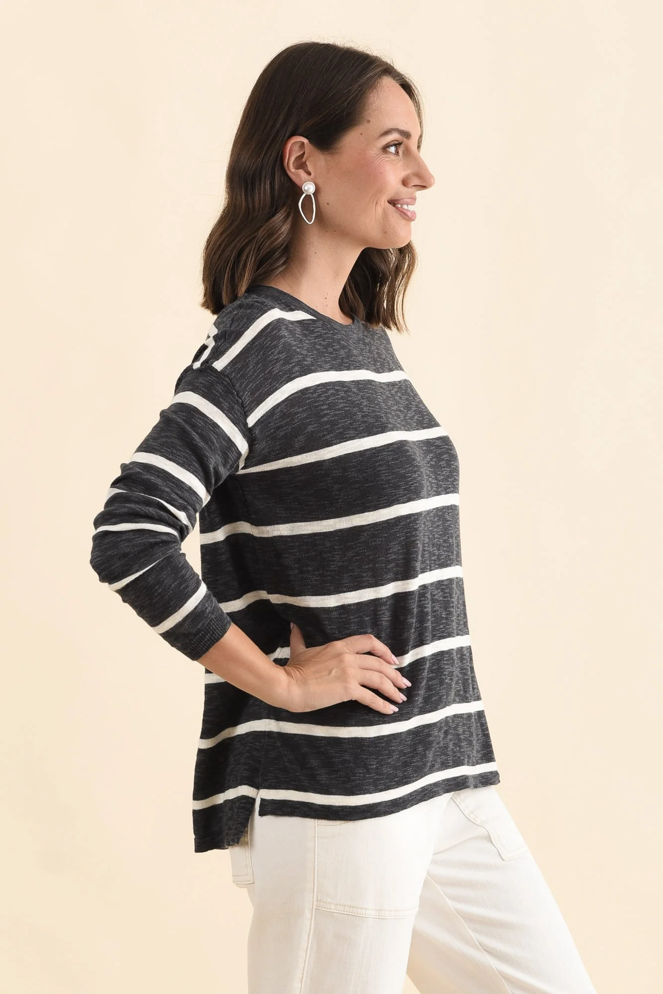 Natasha Charcoal Stripe Knit Top - Image 3