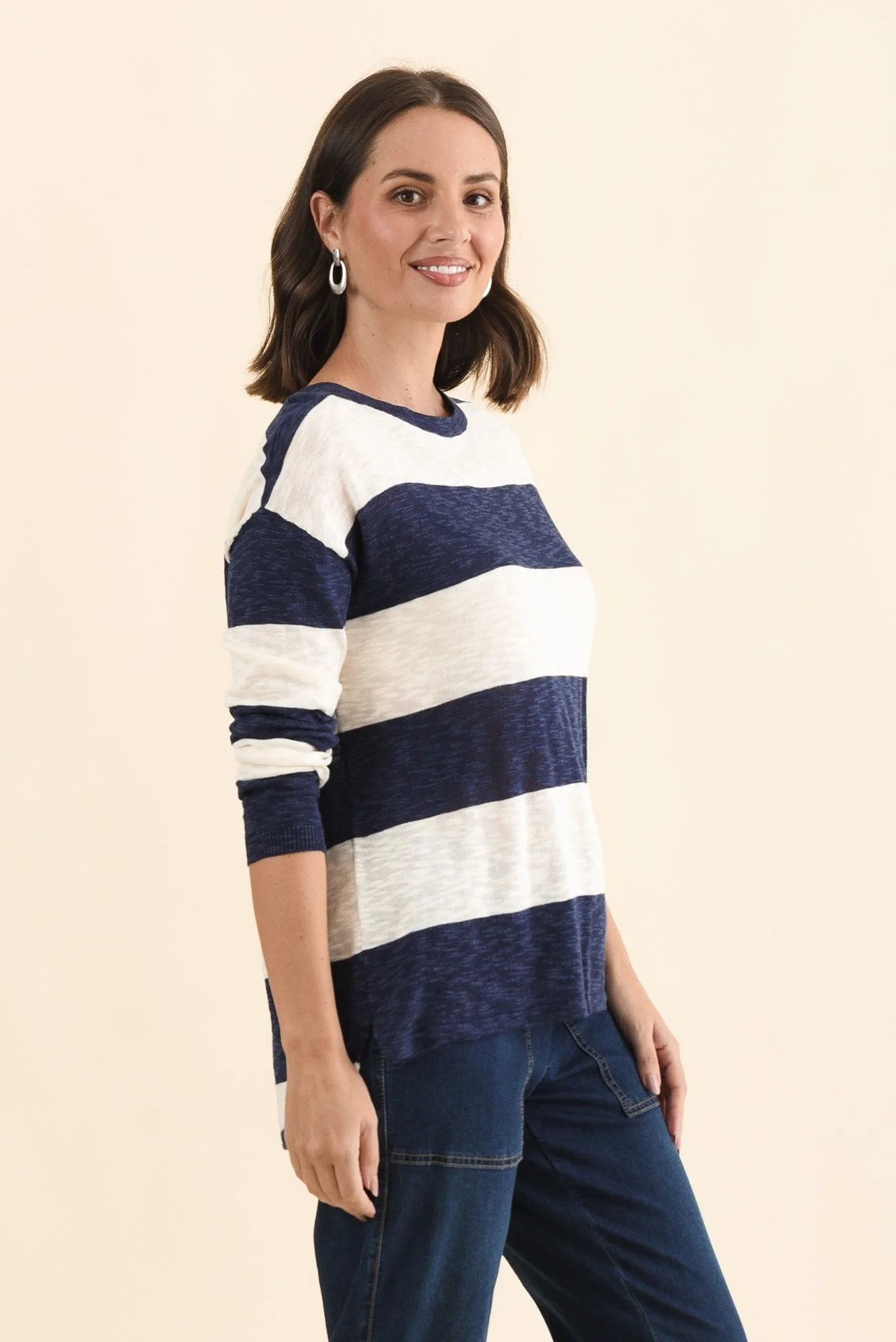 Natasha Dark Navy Stripe Knit Top - Image 4