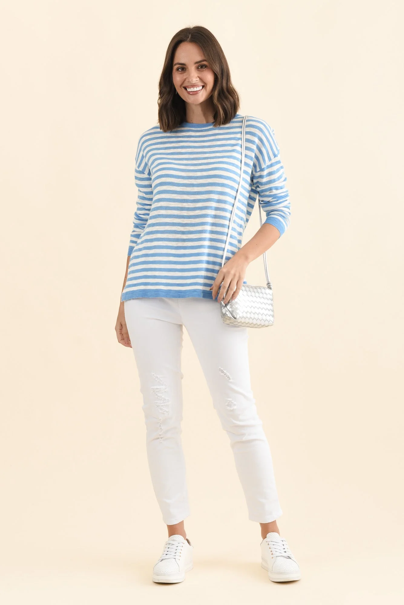Natasha Sky Blue Stripe Knit Top - Image 2