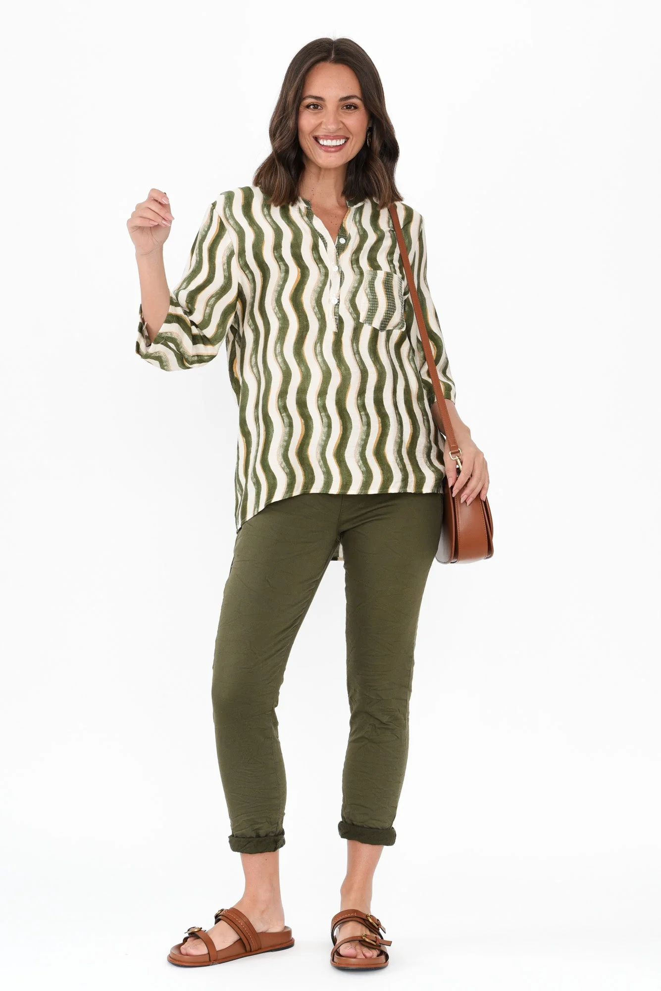 Neiman Khaki Swirl Pocket Blouse - Image 2