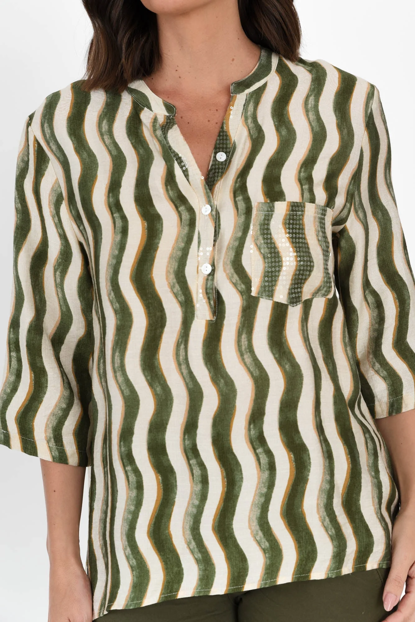 Neiman Khaki Swirl Pocket Blouse - Image 5