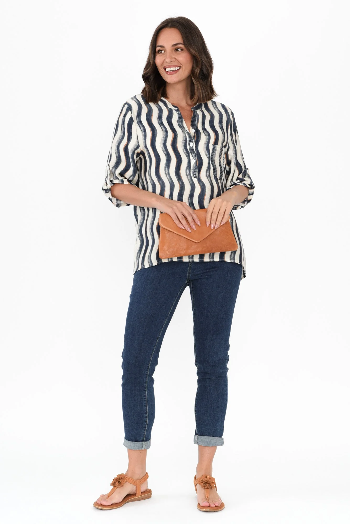Neiman Navy Swirl Pocket Blouse - Image 2