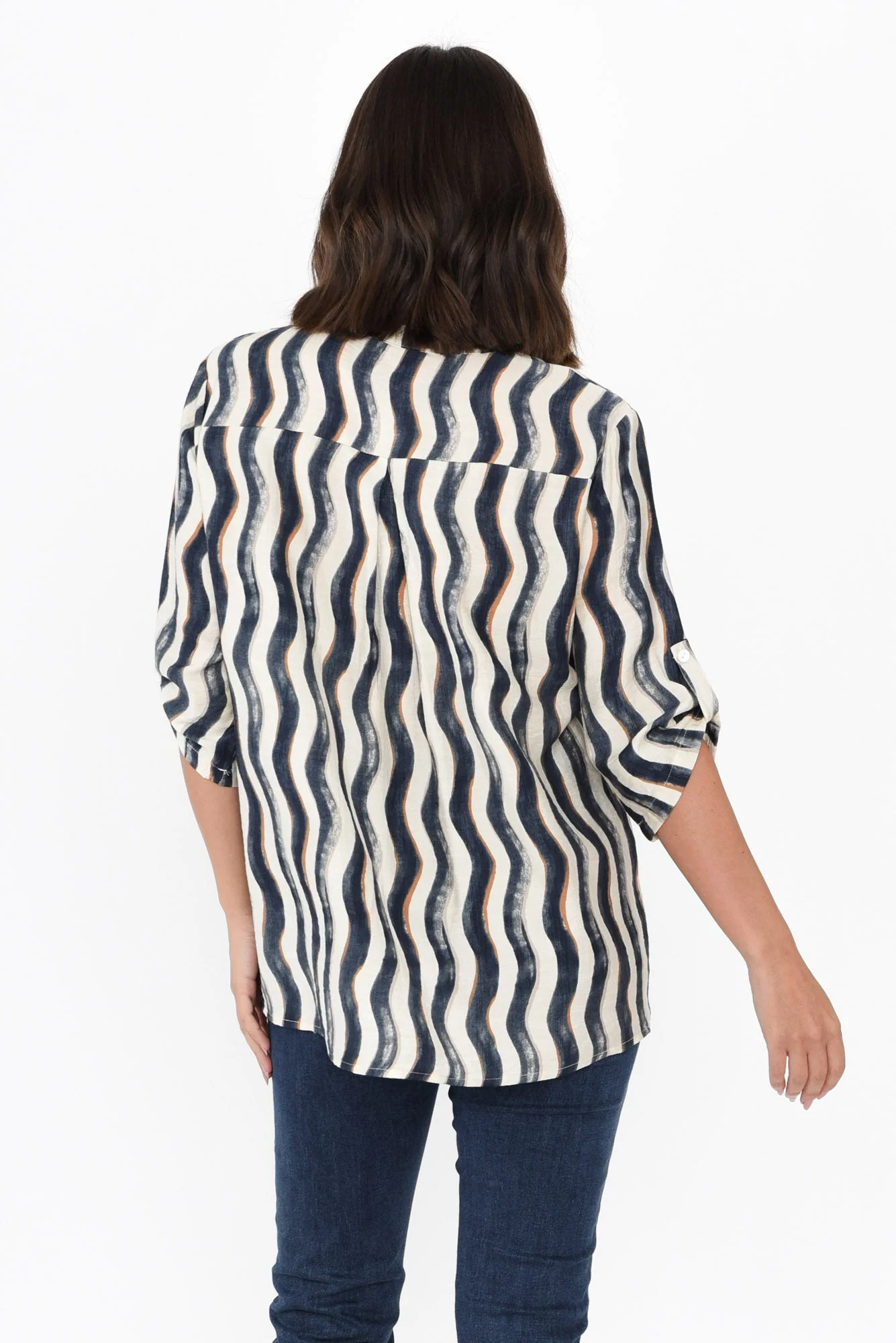 Neiman Navy Swirl Pocket Blouse - Image 4