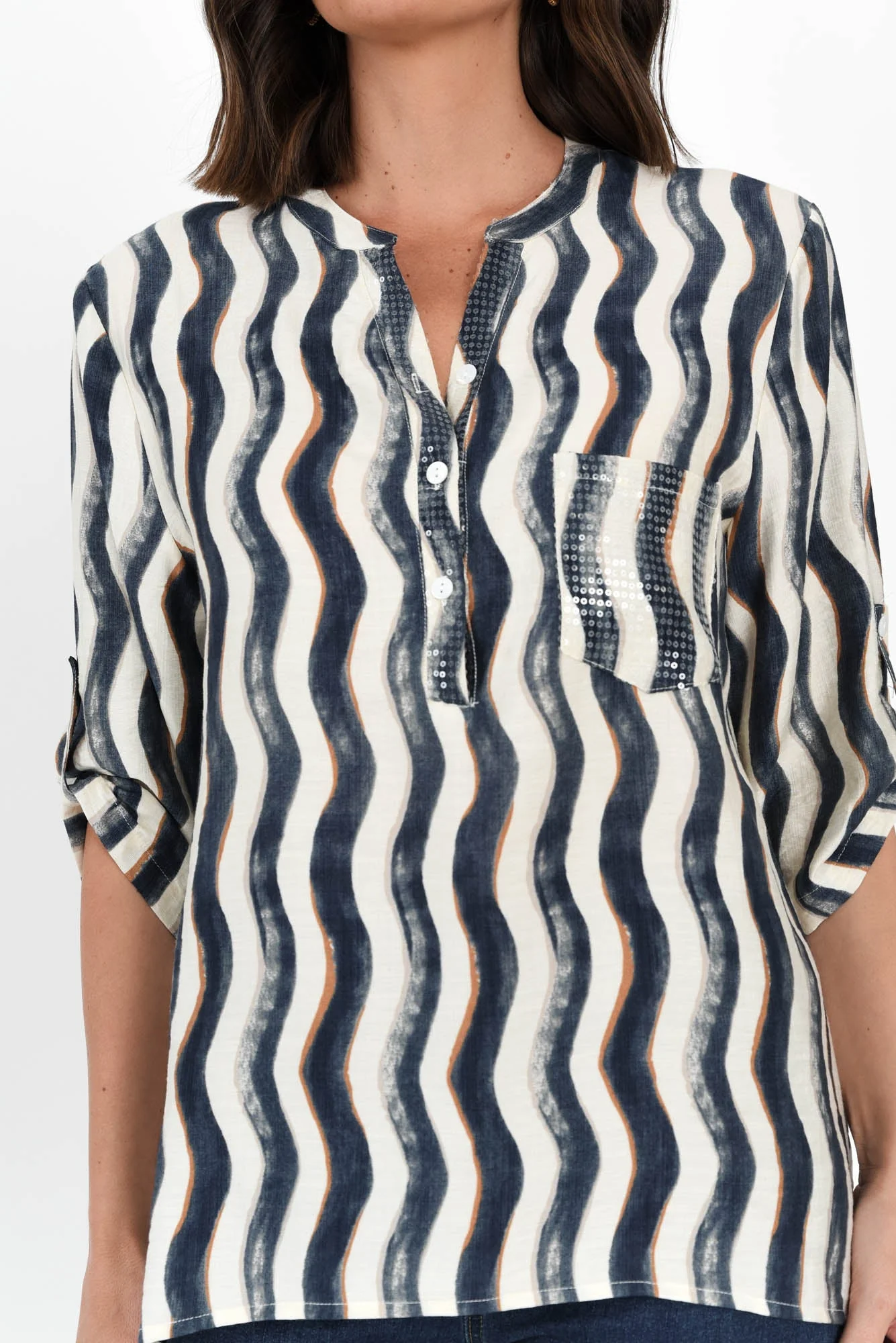 Neiman Navy Swirl Pocket Blouse - Image 5