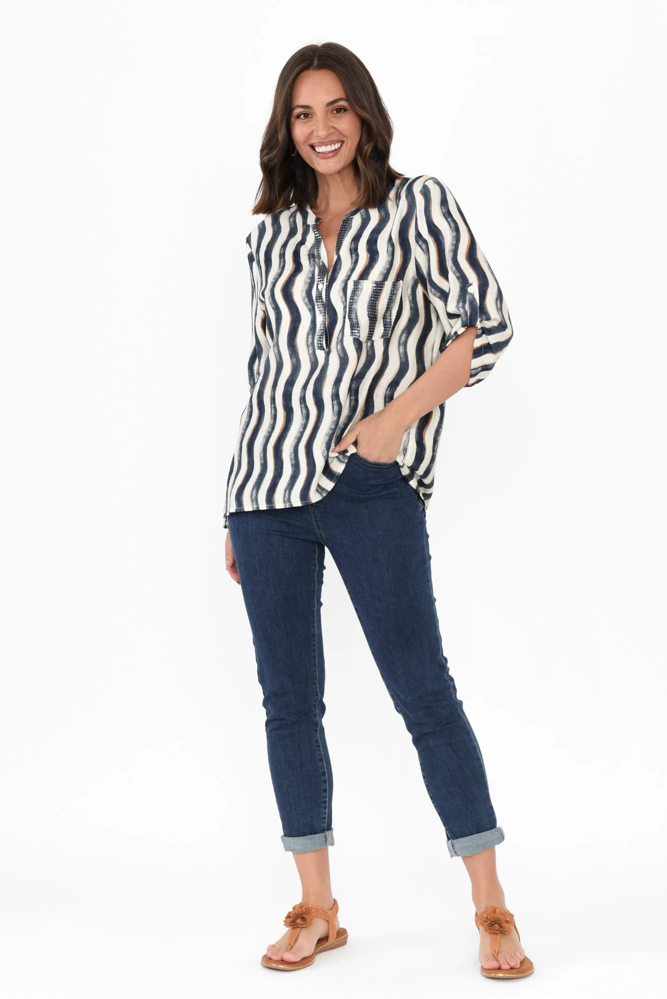 Neiman Navy Swirl Pocket Blouse - Image 6