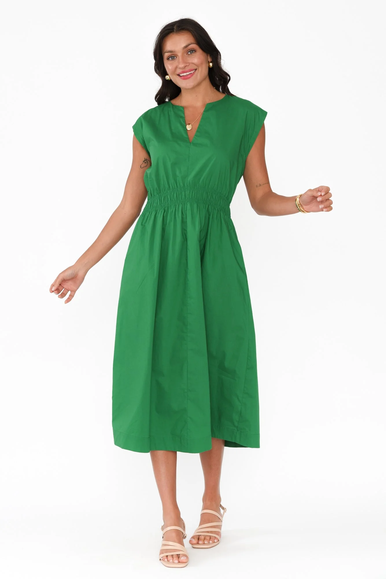 Nelly Green Cotton Midi Dress - Image 2