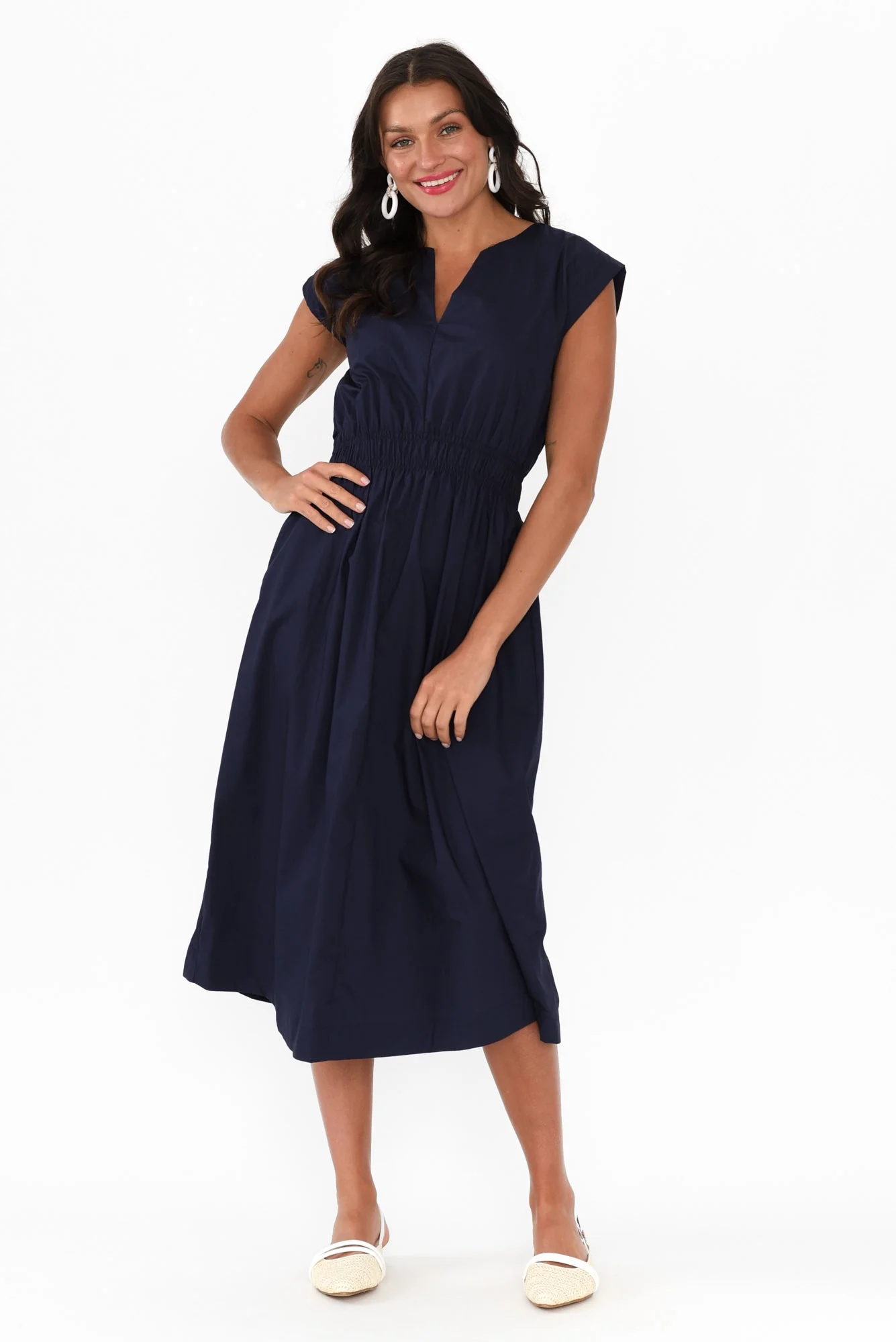 Nelly Navy Cotton Midi Dress - Image 2