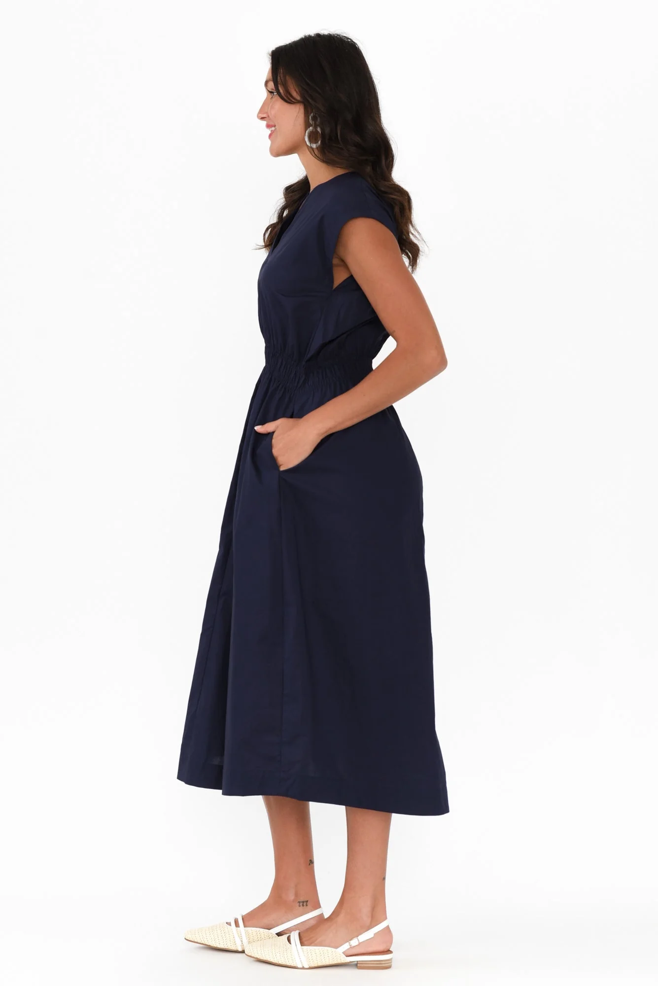 Nelly Navy Cotton Midi Dress - Image 3