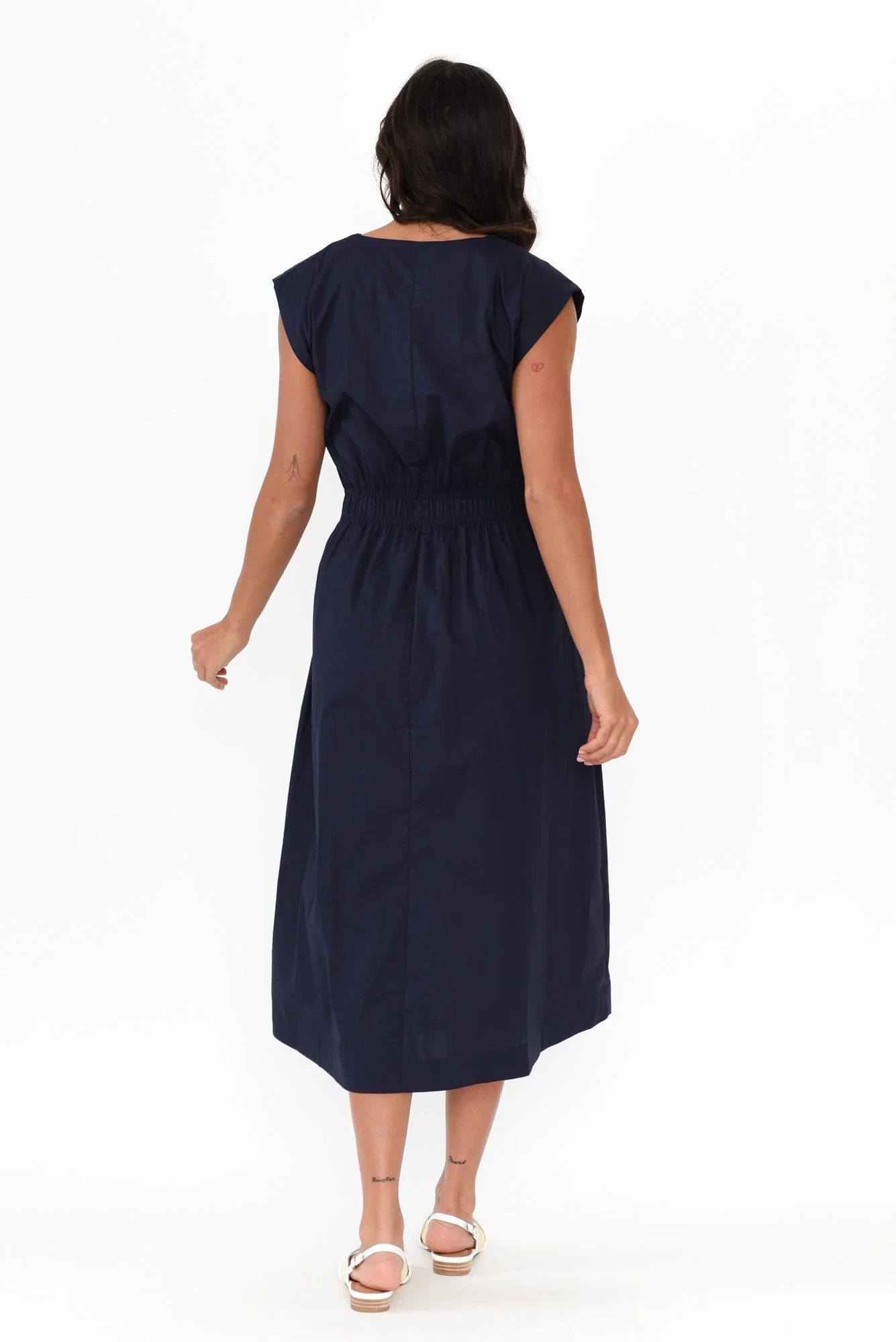 Nelly Navy Cotton Midi Dress - Image 4
