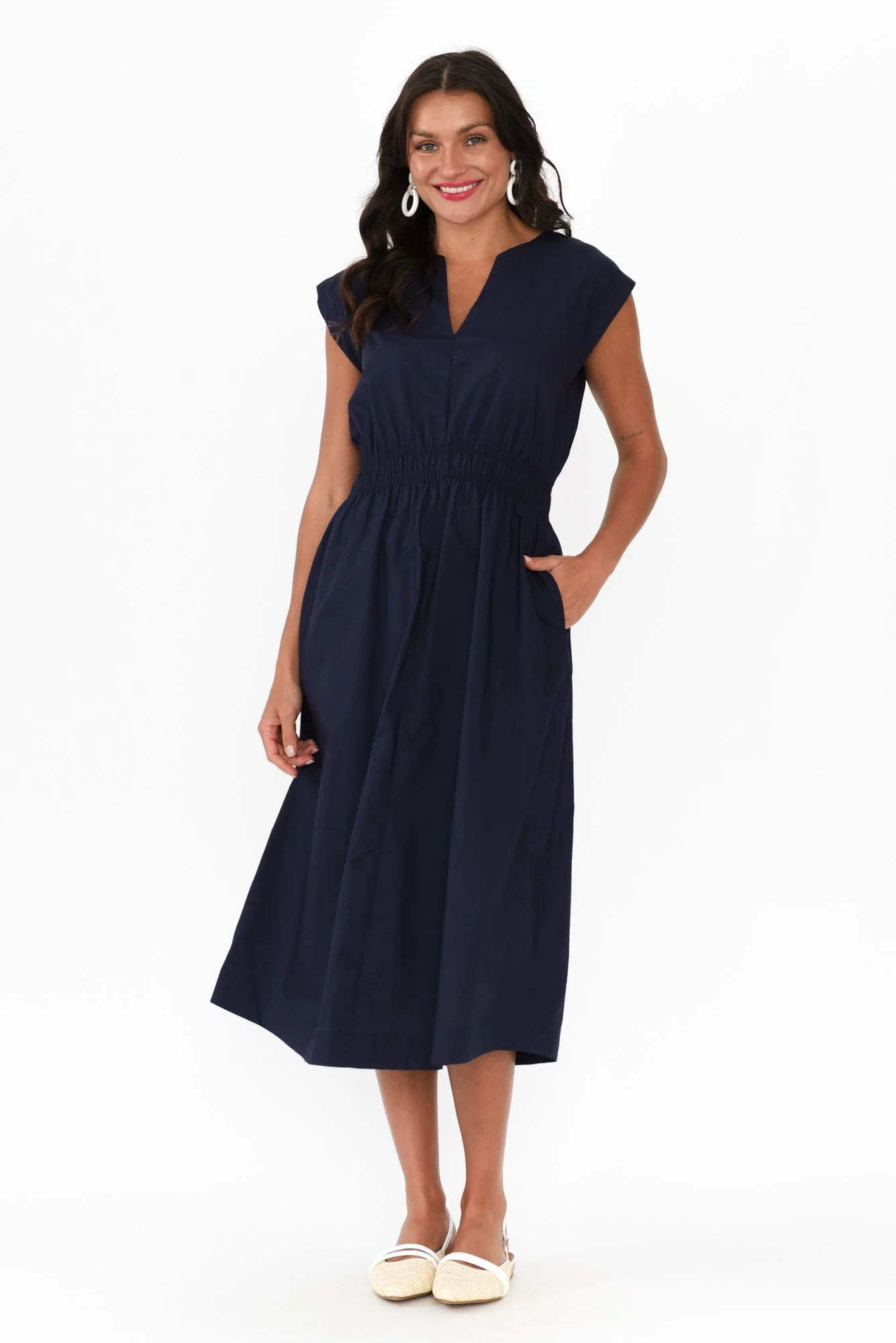 Nelly Navy Cotton Midi Dress - Image 6