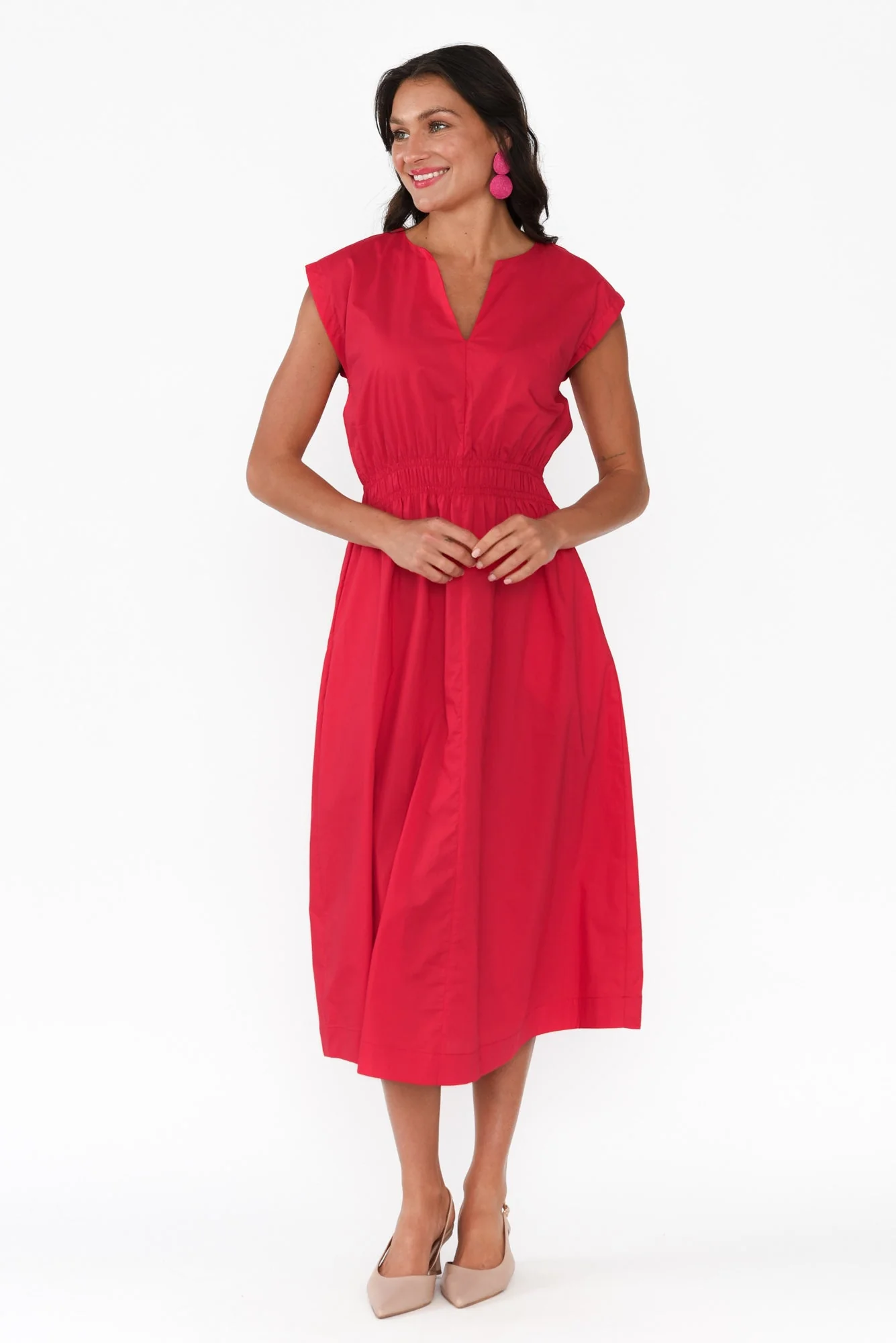 Nelly Red Cotton Midi Dress - Image 2