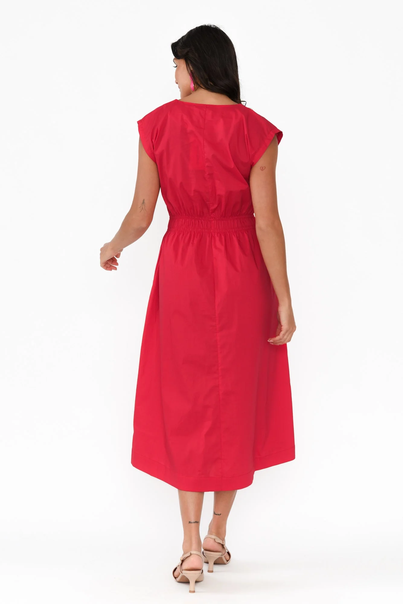 Nelly Red Cotton Midi Dress - Image 4