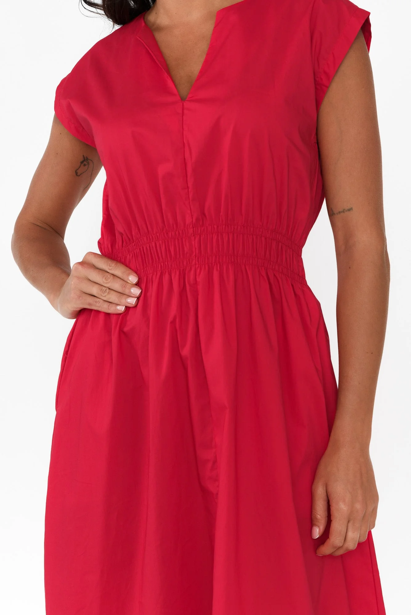 Nelly Red Cotton Midi Dress - Image 5