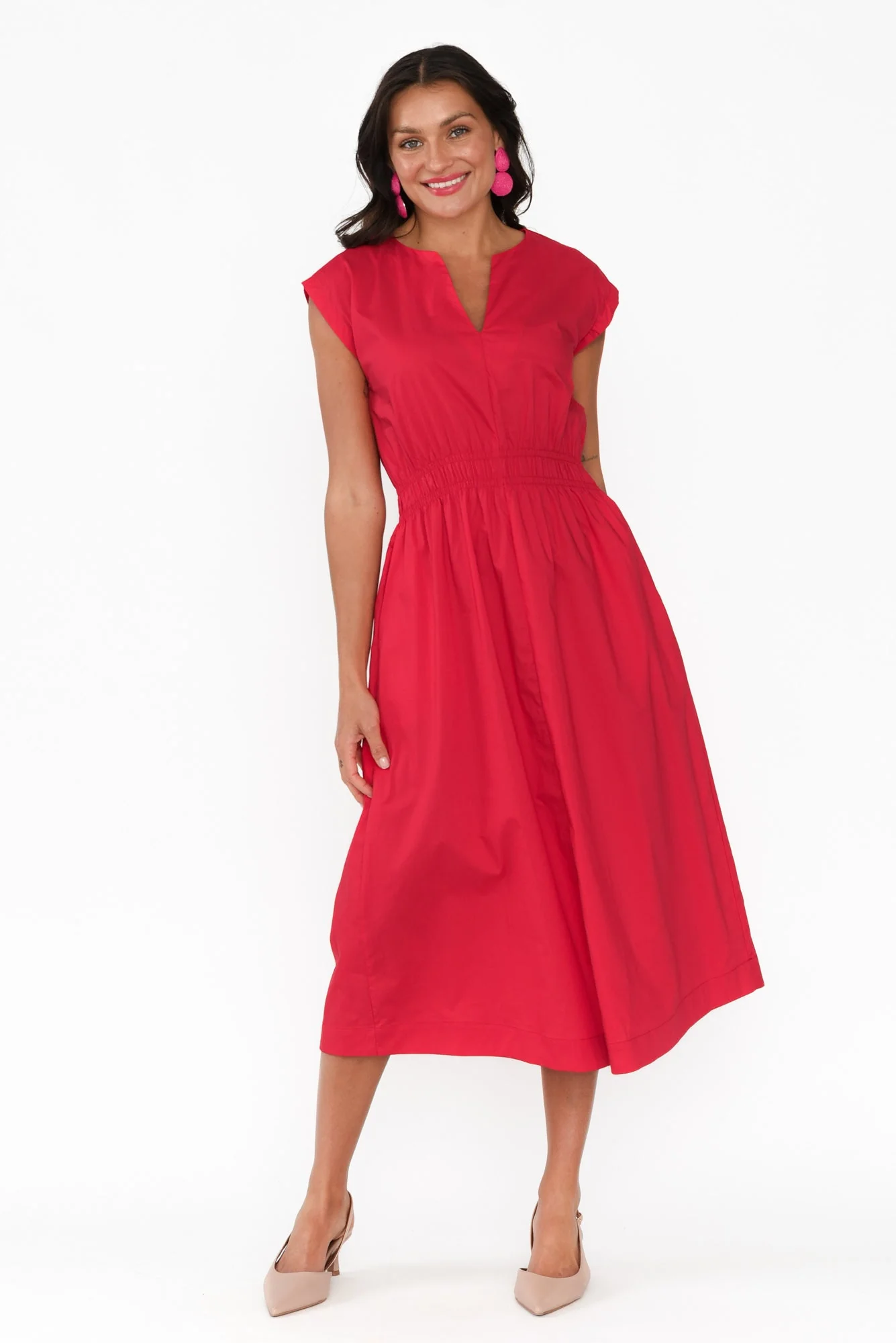 Nelly Red Cotton Midi Dress - Image 6