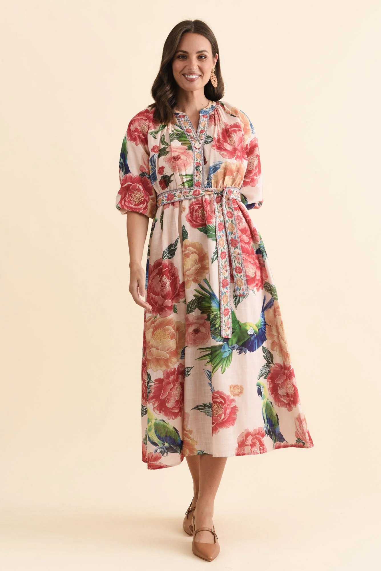 Nesmae Red Floral Tie Dress - Image 2