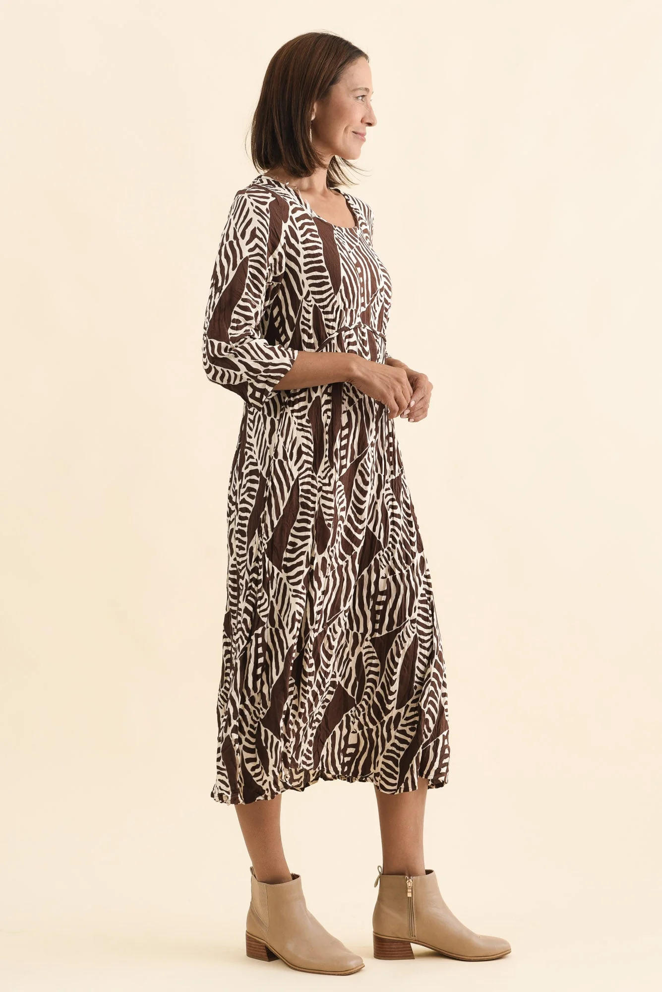 Nessa Brown Leaf Crescent Dress - Image 4
