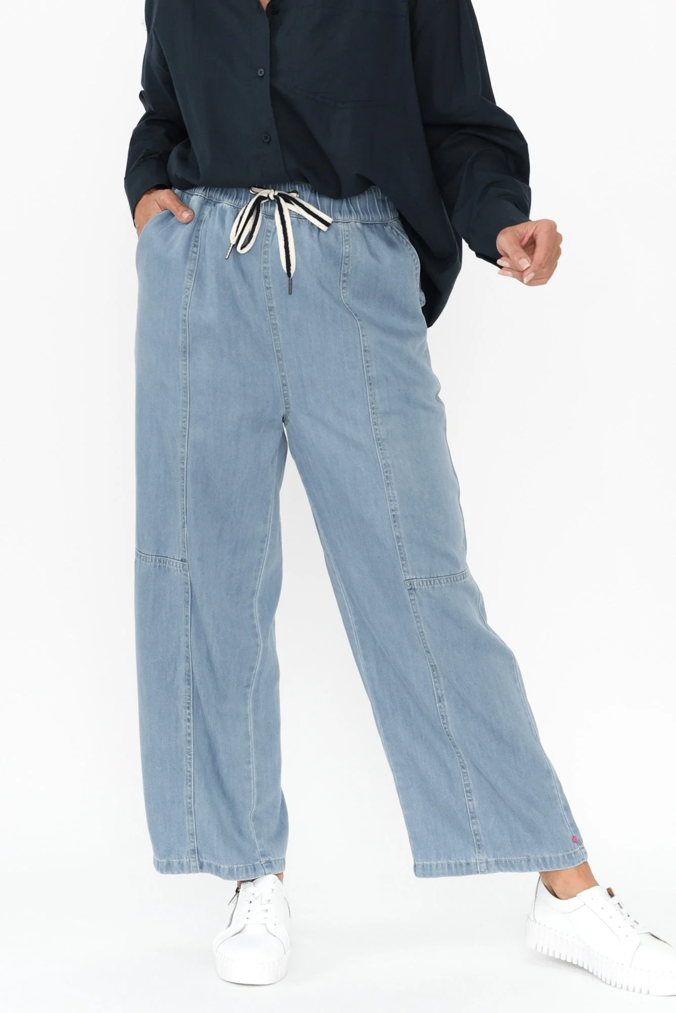Neve Light Blue Lyocell Drawstring Pants - Image 2