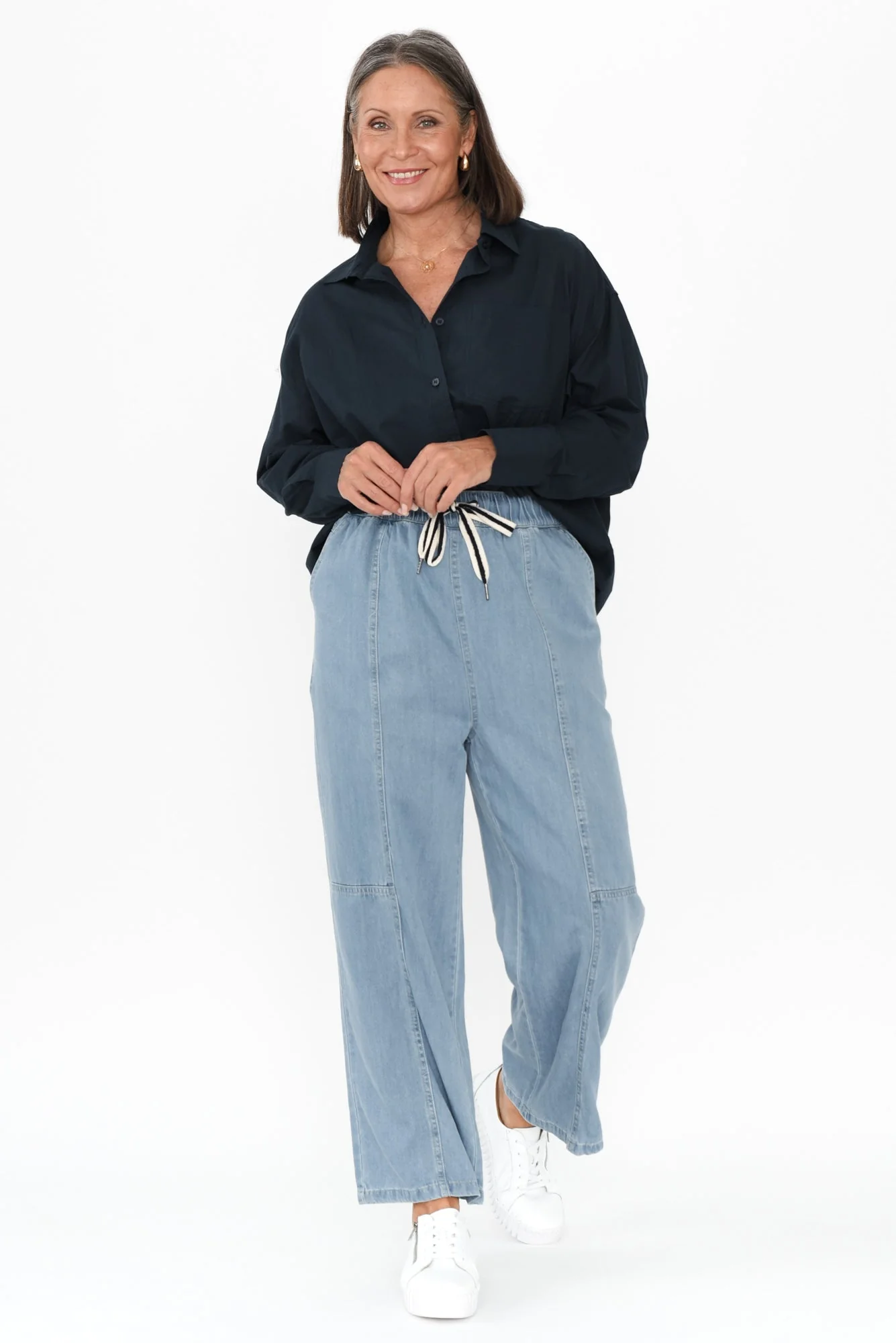 Neve Light Blue Lyocell Drawstring Pants - Image 7