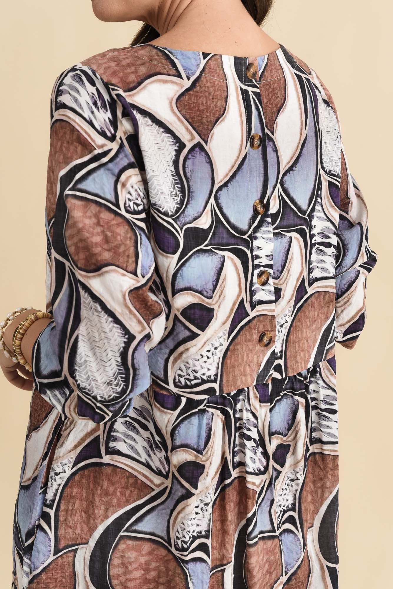 Nicolette Blue Abstract Cotton Blend Sleeved Dress - Image 5