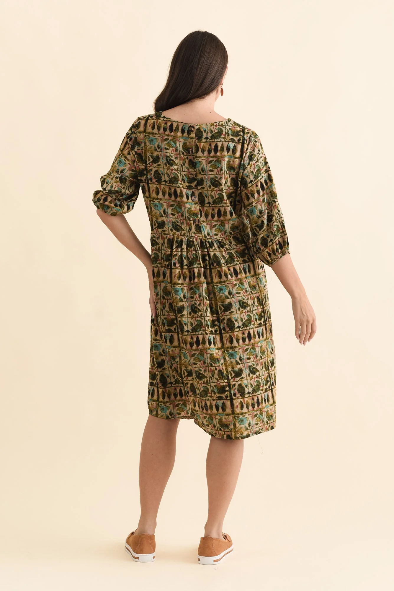 Nicolette Green Motif Cotton Blend Sleeved Dress - Image 4
