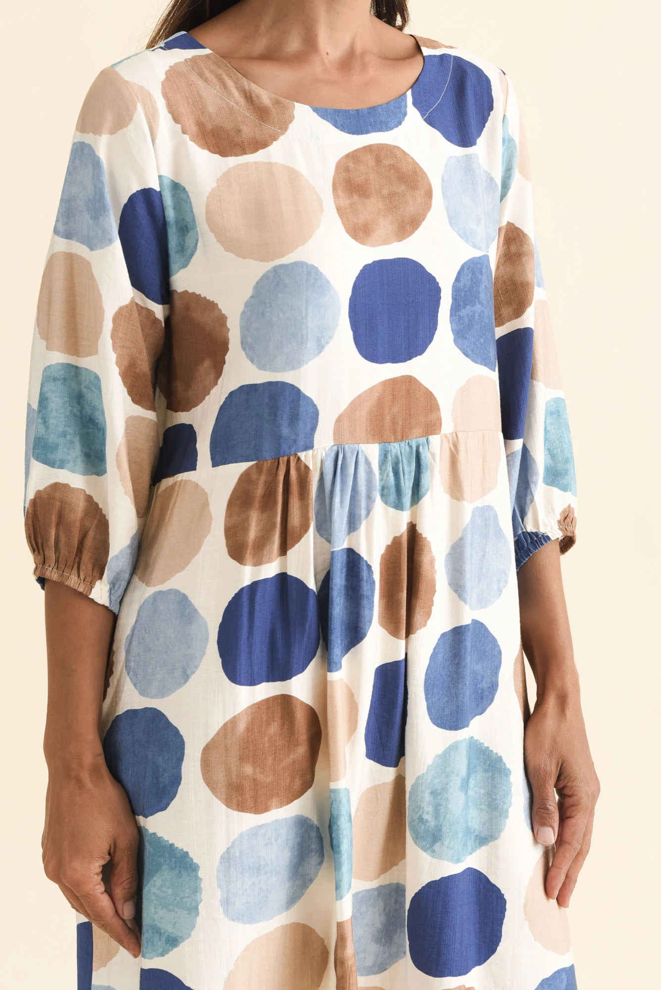 Nicolette Navy Spot Cotton Blend Sleeved Dress - Image 5