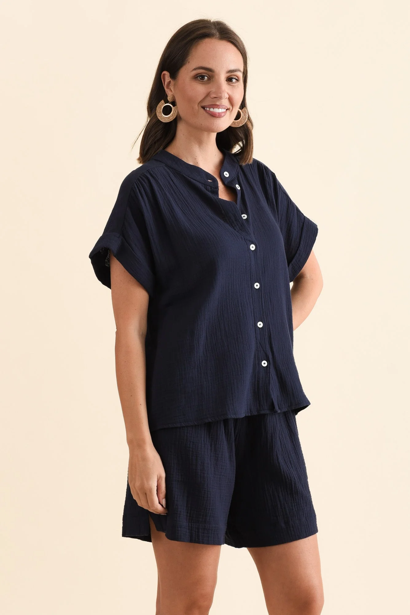 Nicoline Navy Cotton Button Top - Image 3
