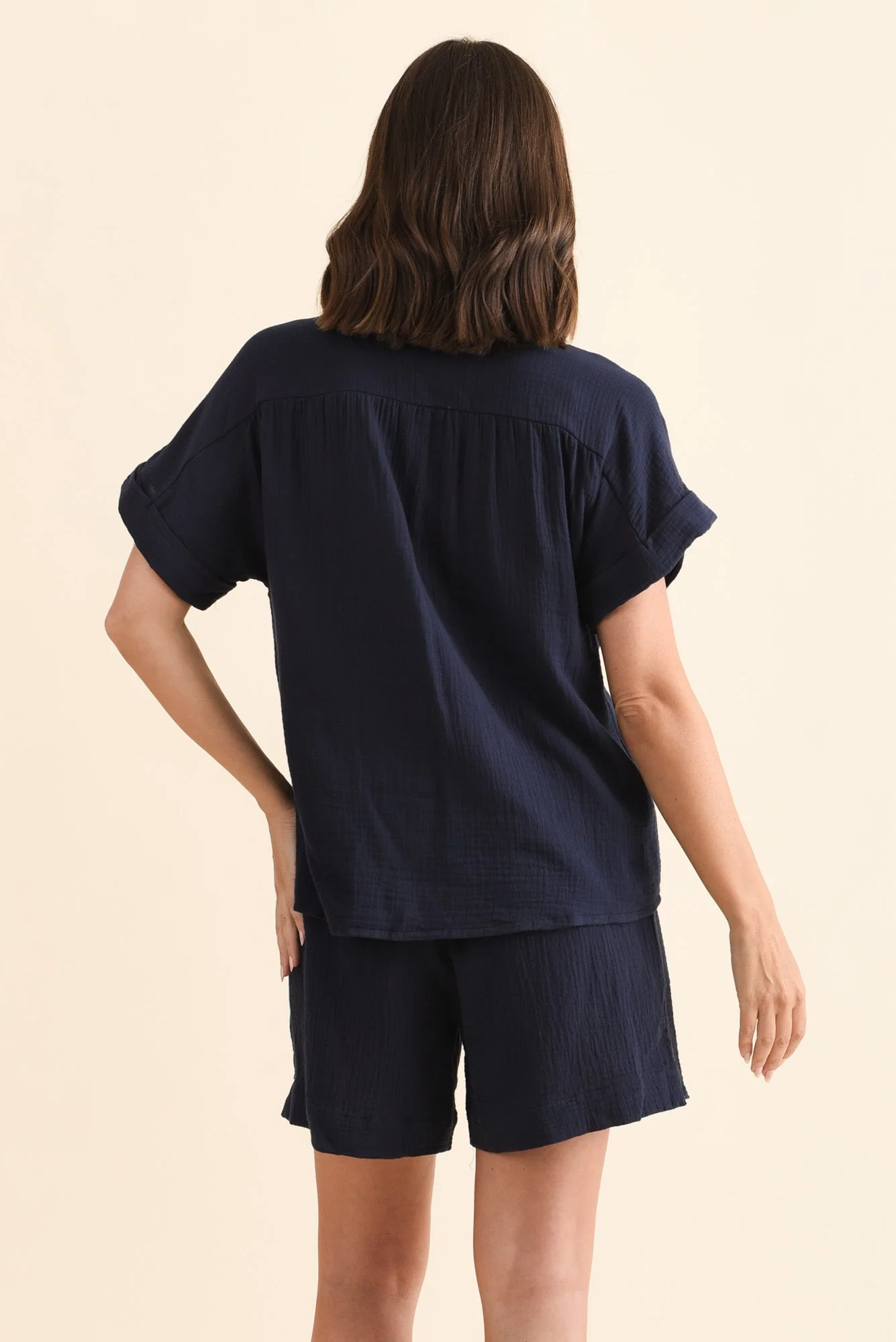 Nicoline Navy Cotton Button Top - Image 4
