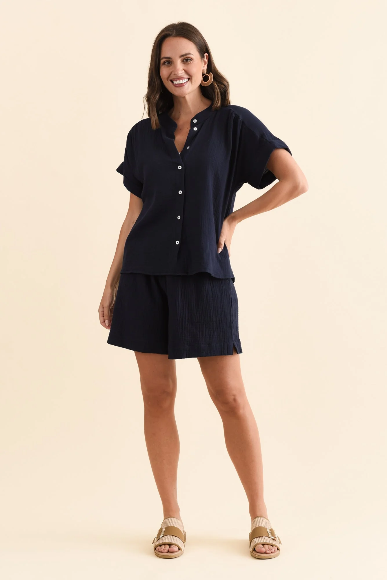 Nicoline Navy Cotton Button Top - Image 6